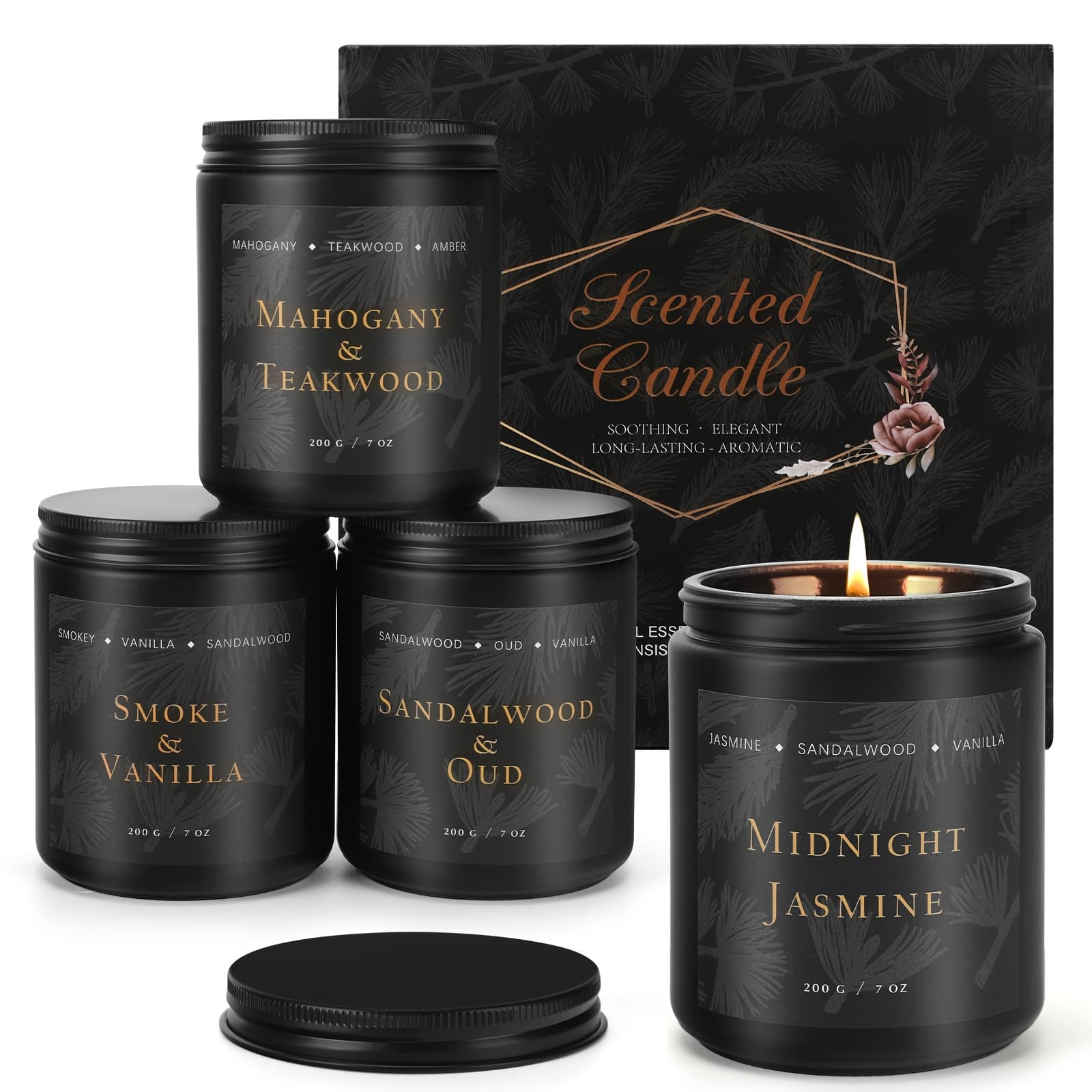 TEMU 4-pack Scented Candle Set | Men's Candle Set, , Men's Gift Gift Set - Men's Gift Soy Candle (sandalwood/ Teak/smoked Vanilla/jasmine), Home Decor Valentine's Day , Father's Day Gift