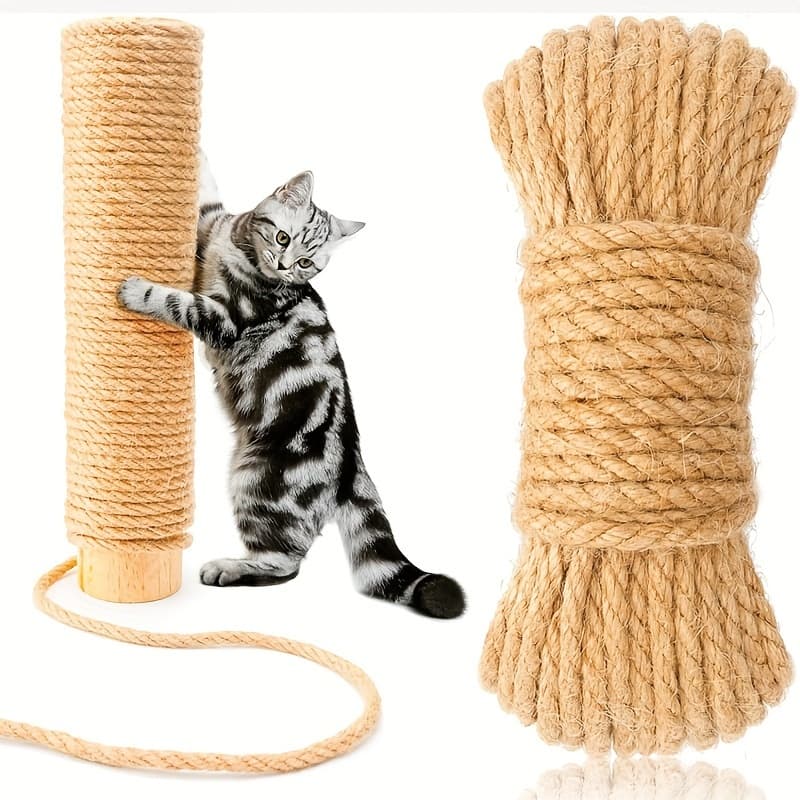 TEMU 33-foot Jute Rope For Cat Scratching Posts | Replacement Cord For Cat Trees And Scratching Columns, Yellow Jute Line, Brand Ytyu