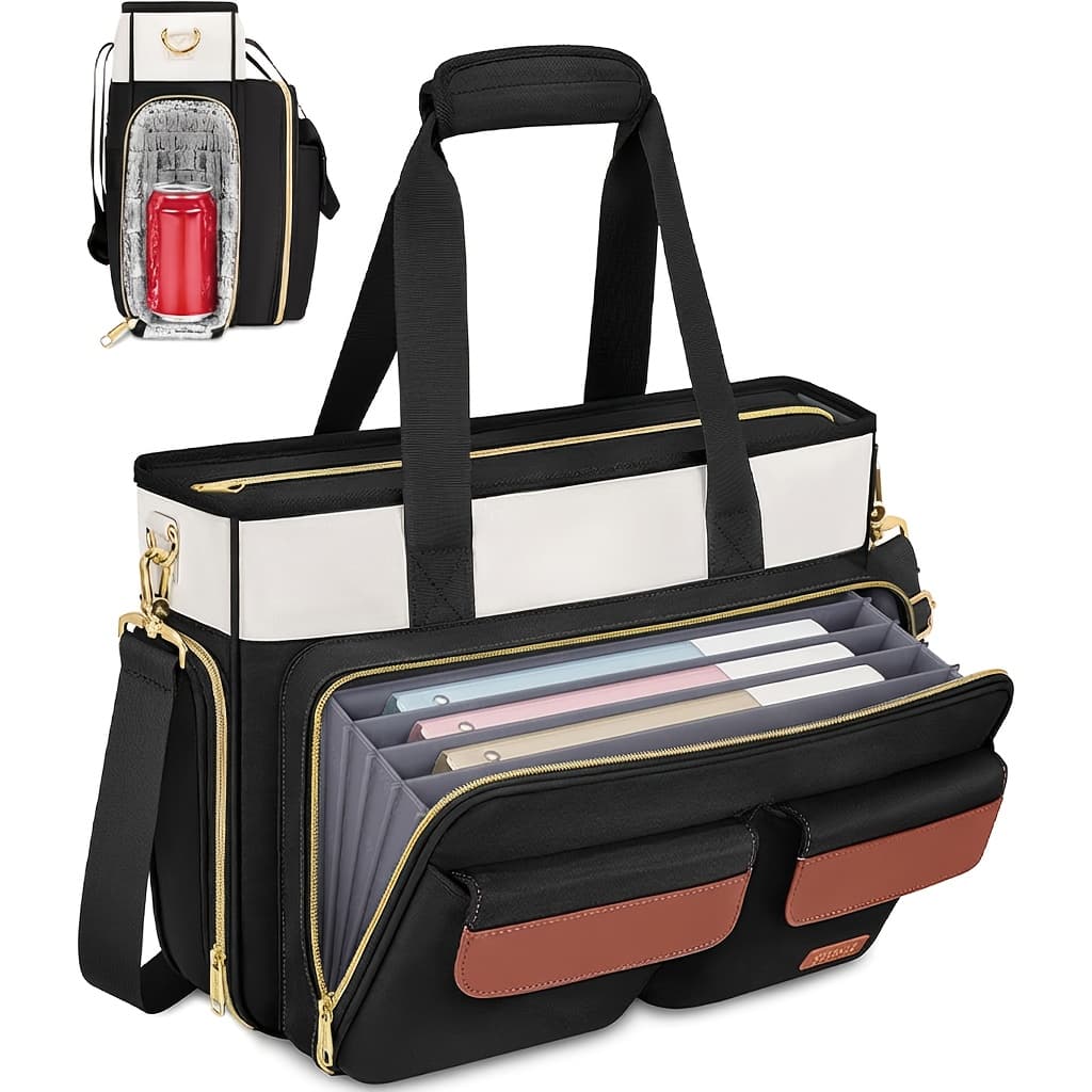 TEMU Fashionable Teacher's Bag, 15.6 Inch Laptop Tote Bag With Laptop Compartment And Accordion File Pocket, Work Bags Nurse Bags Professional Briefcase For Office, Business, College, Nursing