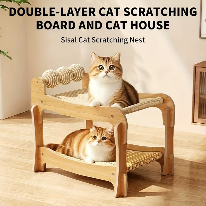 TEMU 2-in-1 Double Layer Cat Bed & Scratching Post, Stackable Condo With Sisal Rope, Removablewashable Cushion For Large Cats, Holiday Gift For Cat Lovers (halloween, Christmas)