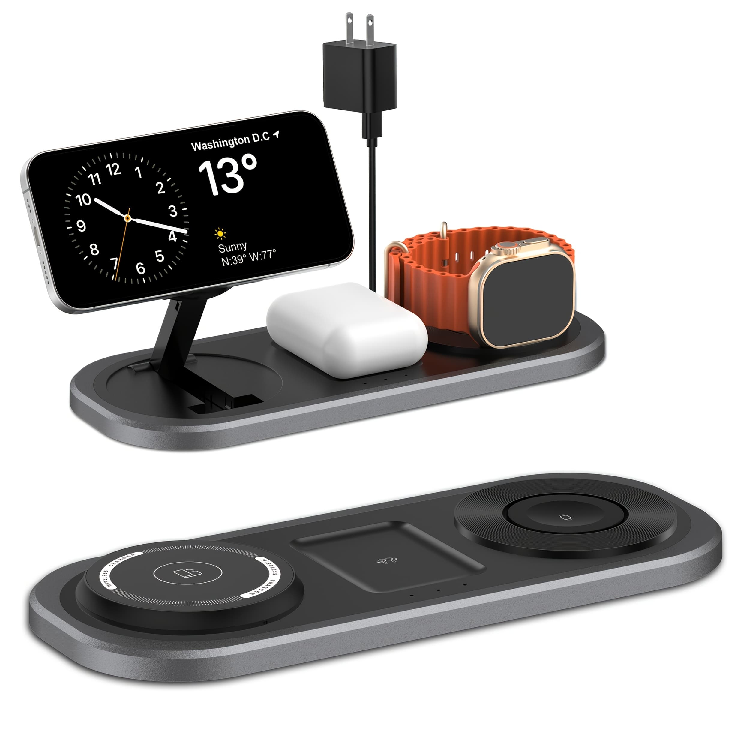 TEMU 3 In 1 15w Wireless Fast Charger For Iphone, Foldable Charging Station For Iphone 16/15/14/13/12/pro Max/pro/mini/plus, For Iwatch 10/9/8/7/se/ 6/5/4/3/2/1/ /ultra, For Airpods Pro/2/3/4