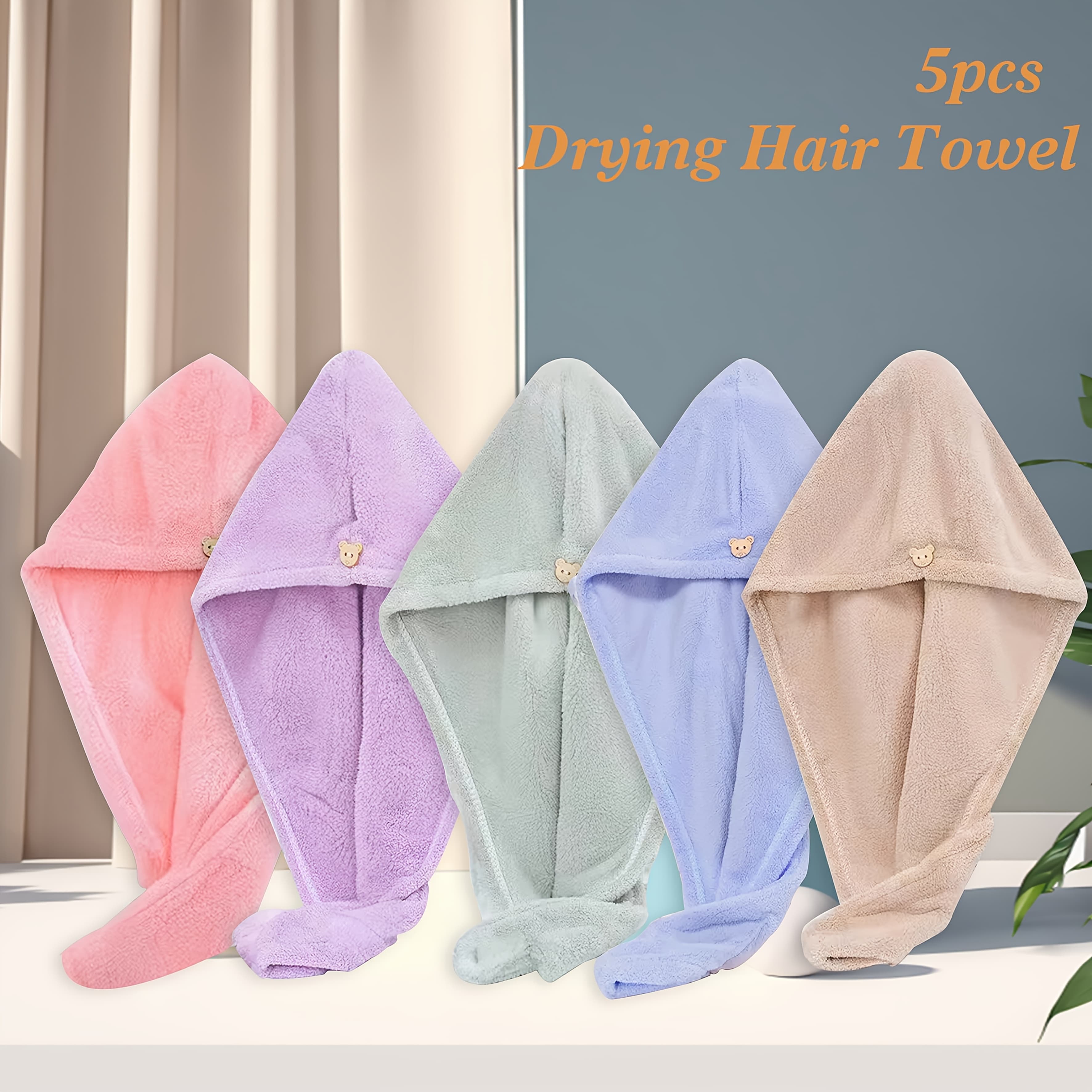 TEMU 5pcs New Women's Hair Drying Set - Thickened Hair Towel, Absorbent And Quick-drying Towel, Shower , Head Wrap, Hair Washing Towel!
