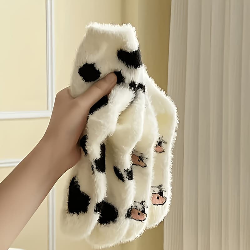 TEMU Autumn Winter Cute Cow Print Socks, Soft Warm Mid-calf Socks