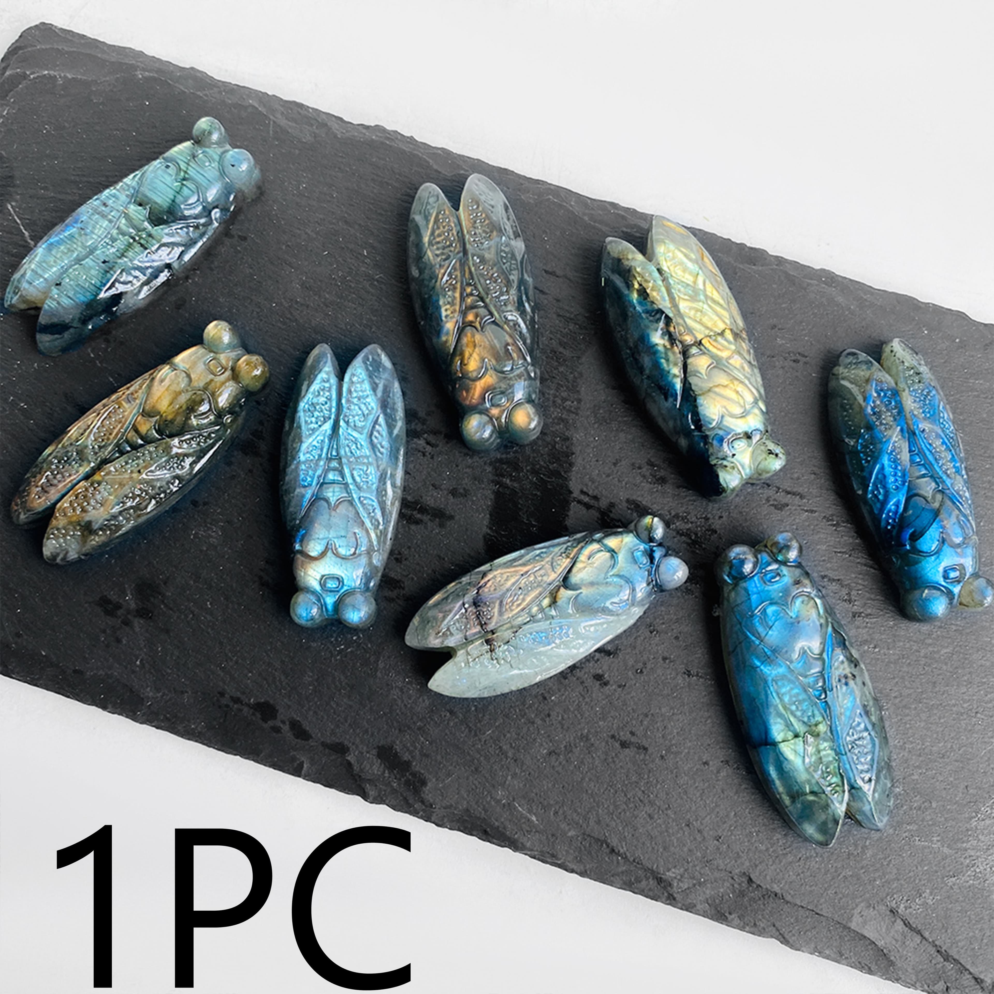 TEMU 1 Labradorite Cicada Figurine, An Gemstone Animal Sculpture, Decoration, Adorable Design Suitable For Home Decoration And Party Gifts
