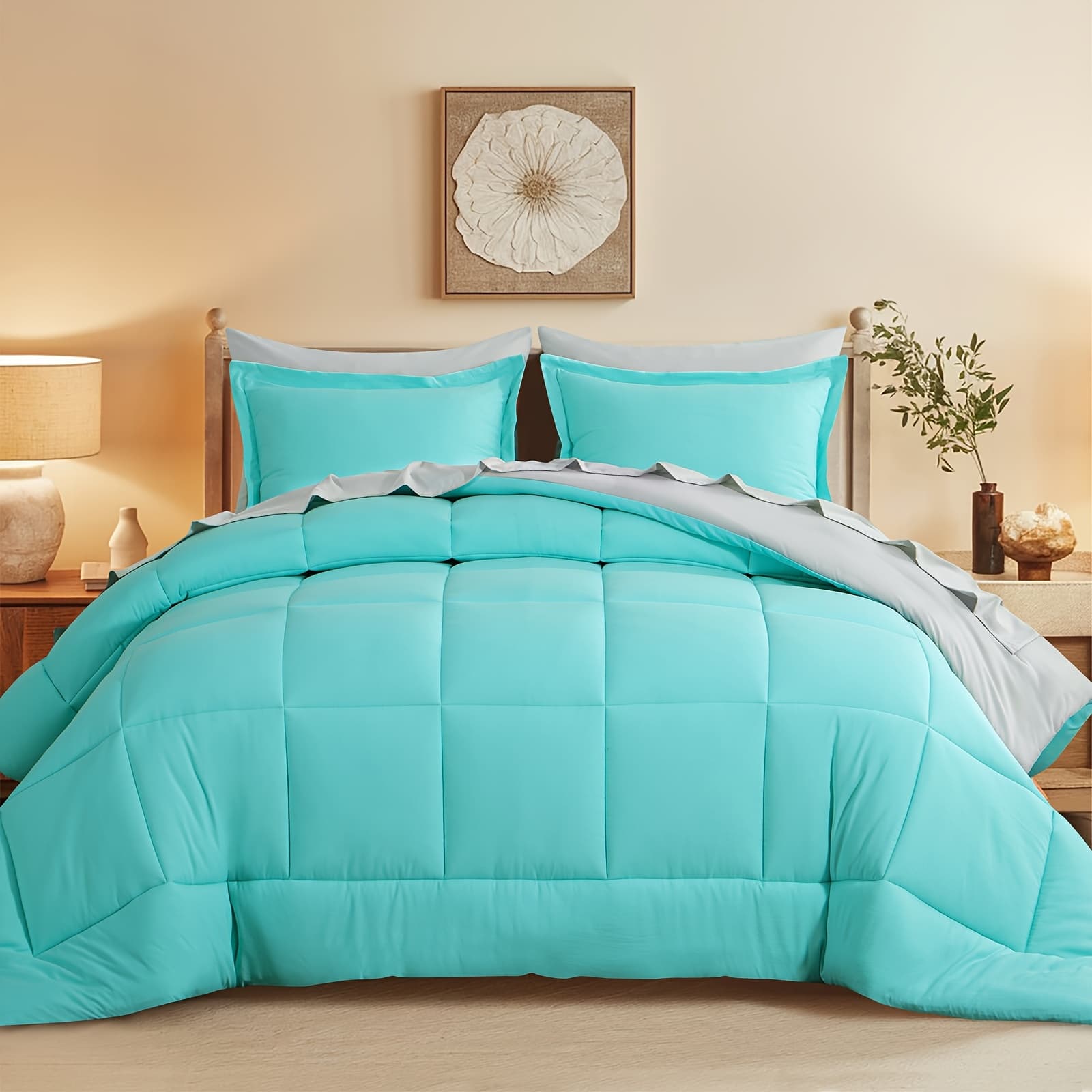 TEMU 5/7pcs Luxurious Reversible Bedding Comforter Set 500, Soft Microfiber, Lightweight, Breathable, With Comforter, Flat Sheet, Fitted Sheet, And Pillowcases, Gifts