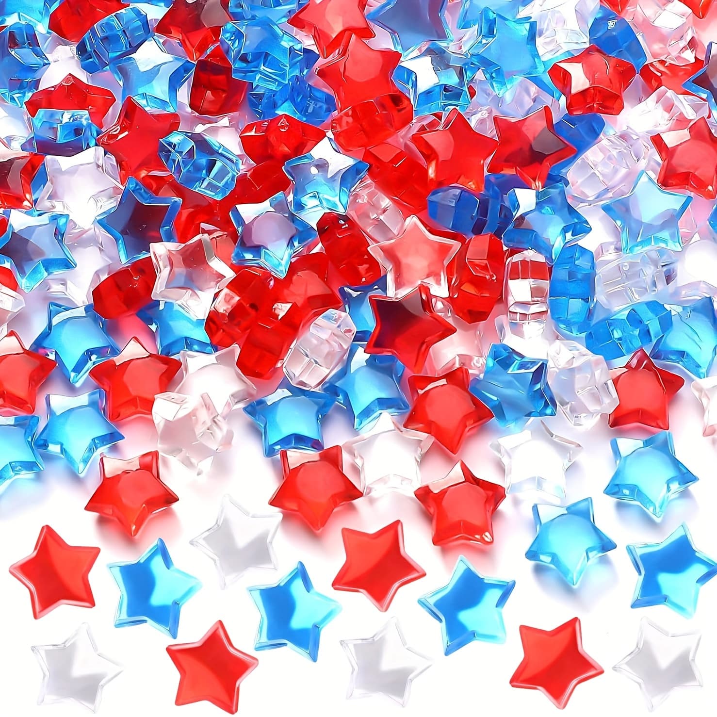 TEMU 120pcs Patriotic Vase Filler Ice Rocks Acrylic Star Crystals Gems Memorial Day Day Shaped Gems Decorations For Table , Party Wedding Arts Crafts
