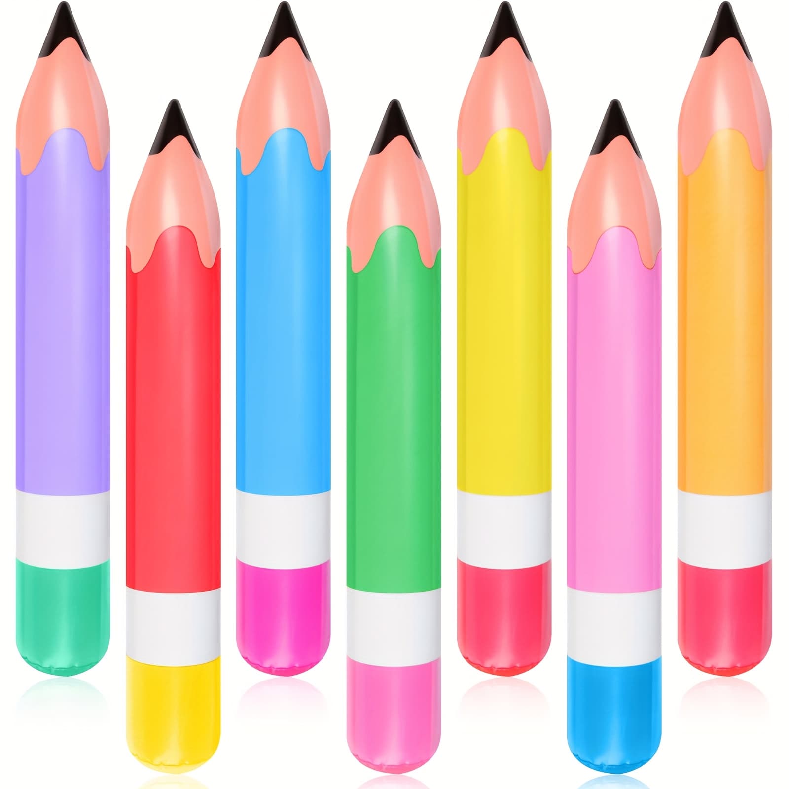 TEMU 7pcs 26.77 Inch Giant Large Inflatable Pencil Back To School Graduation Decorations Multicolor Pencil Balloons For Classroom Garden Hanging Photo Prop Birthday Party Favor