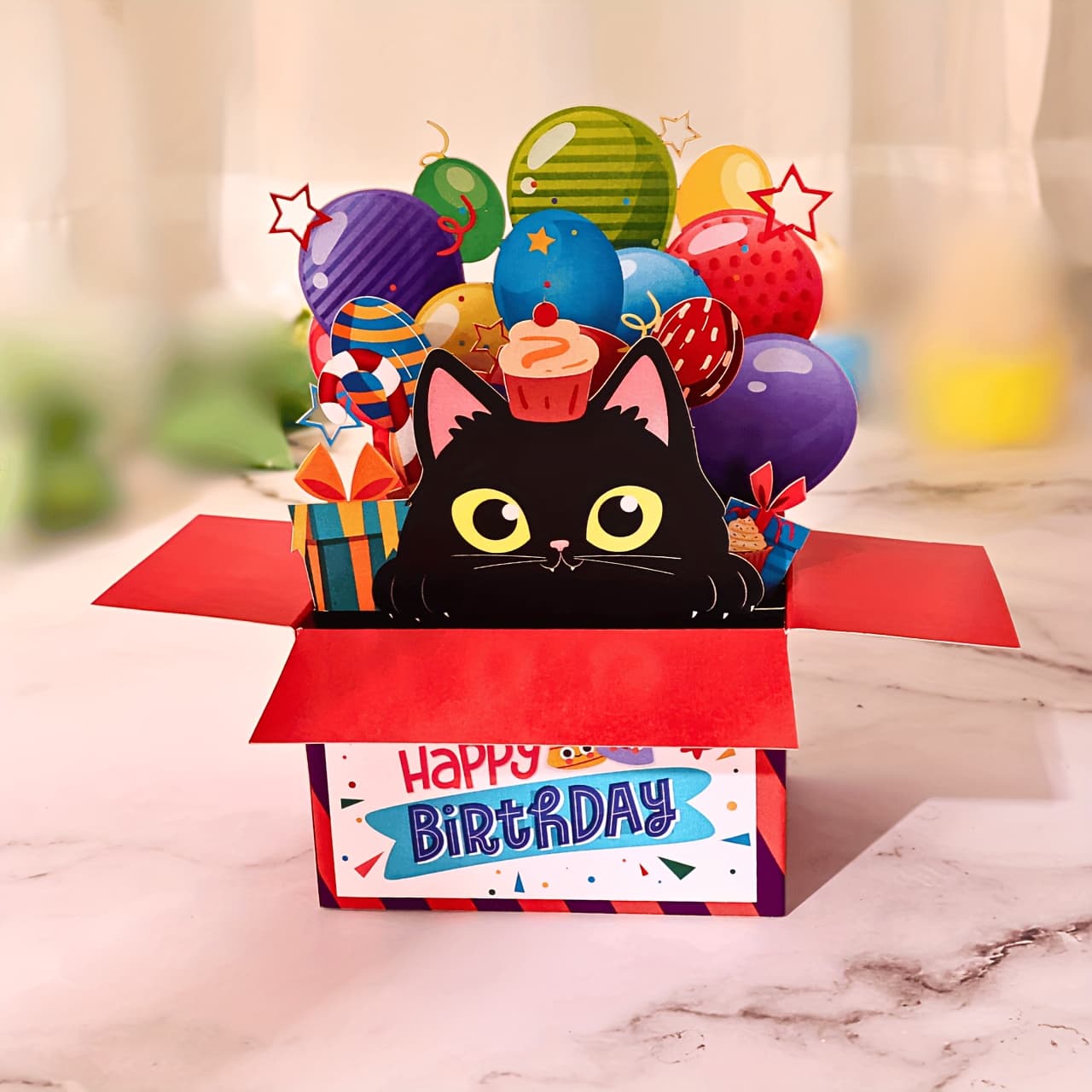 TEMU 1pc Happy Birthday Greeting Card, Cat Party, Cat Lover Pop-up Card, Gift For Friend, Mother, Sister, Baby Girl, Baby Boy, Home Decor