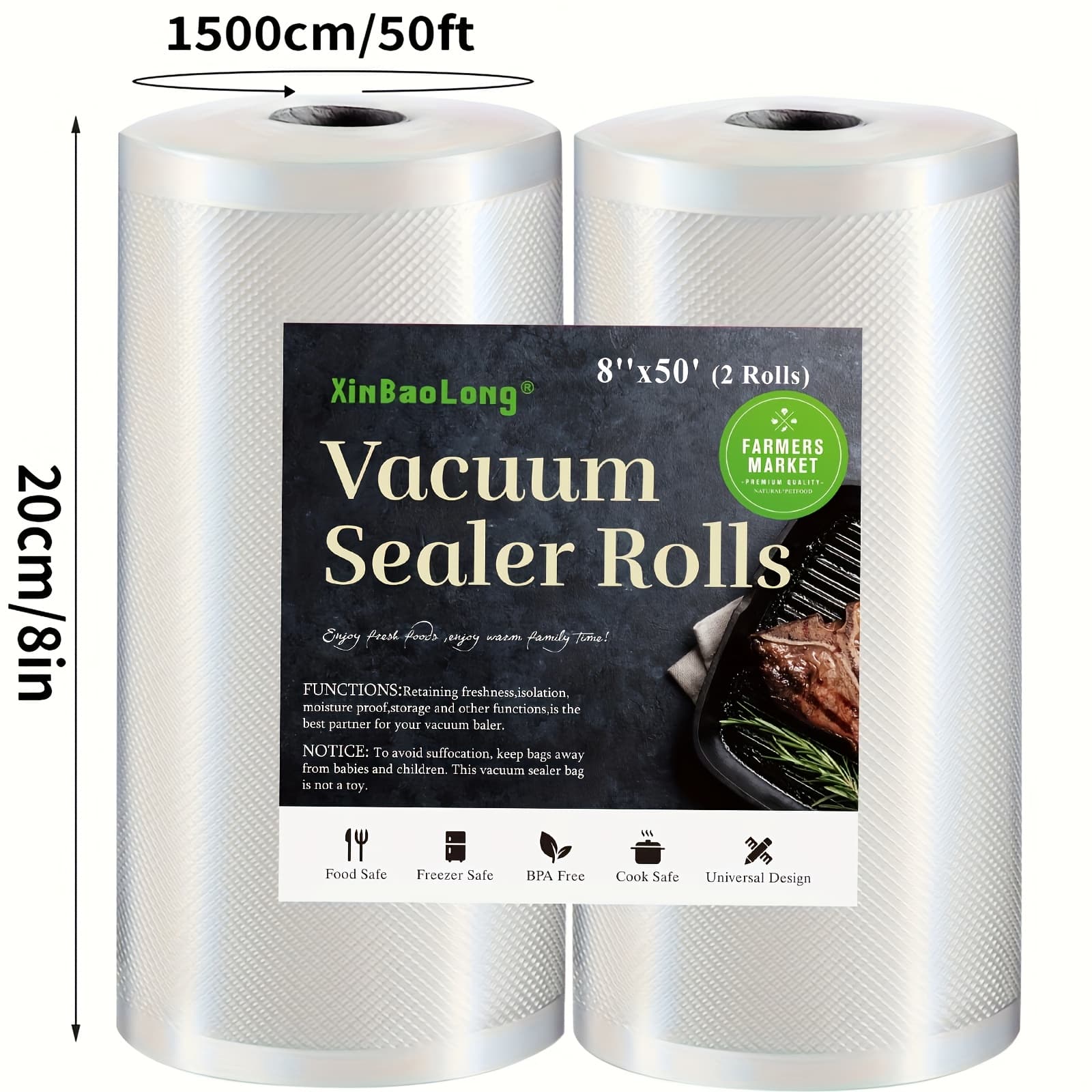 TEMU 2pcs Vacuum Sealed Bag 15m, Used For Vacuum Storage Of Food Vacuum Sealed Bag, Bpa Free Food Preservation Sealed Bag, Transparent Household Reusable Vacuum Sealed Bag, Household Kitchen Supplies
