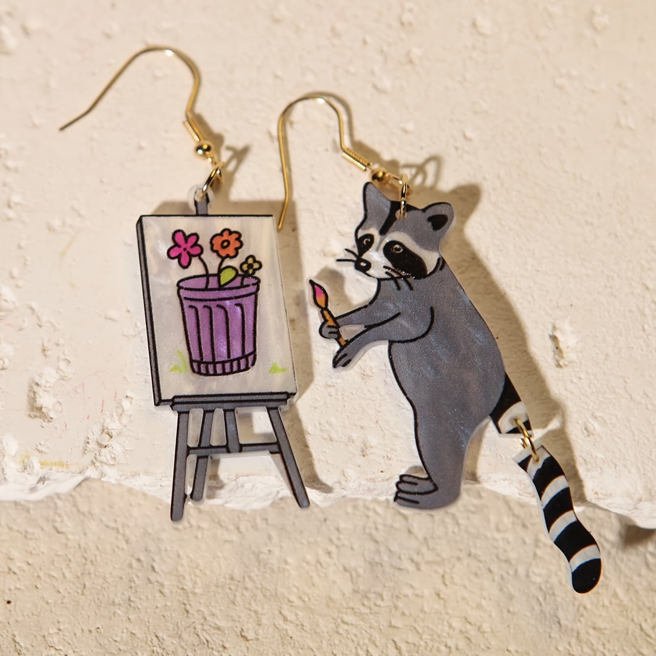 TEMU Handmade Seed Beaded Raccoon Dangle Earrings - Cute Funny Statement With , Handmade Beaded Stud & Drop Earrings For Women, Wear For Parties, Mardi Gras, Beach Vacations & Everyday Outfits -