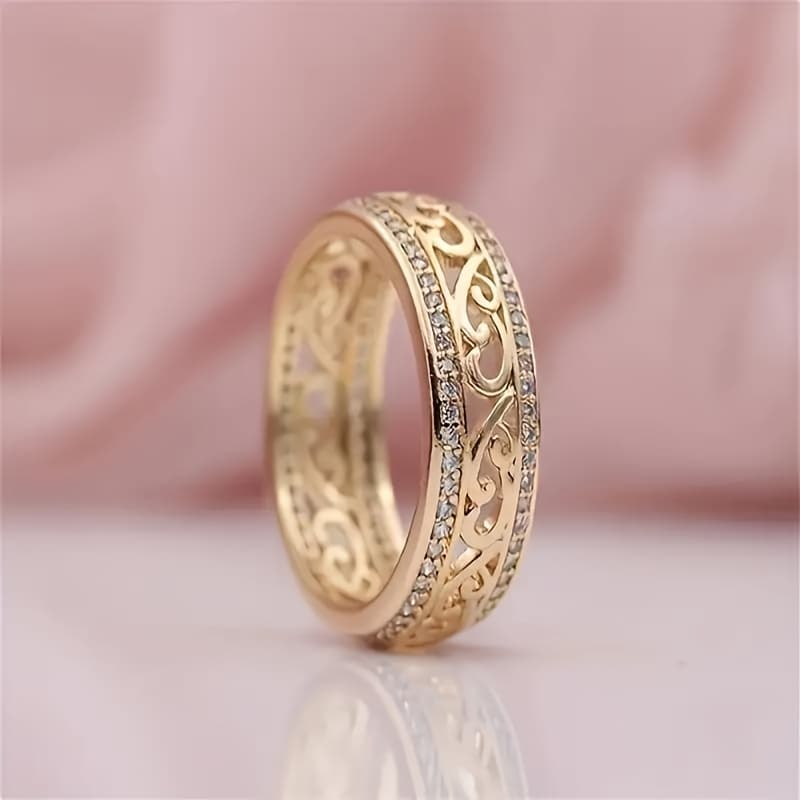 TEMU A Women's Fashionable Hollow Pattern Ring, Inlaid With Decoration, Suitable For Any Special Occasion, A Valentine's Day Jewelry Gift For Women