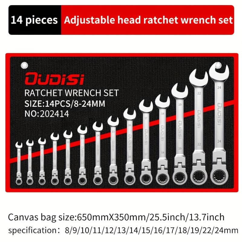 TEMU 6-14pcs Professional Adjustable Ratchet Wrench Set With Storage Bag -6-24mm Durable Telescopic Head Socket Wrench Set, Suitable For Automobile, Home And Bicycle Maintenance-compact Tools.
