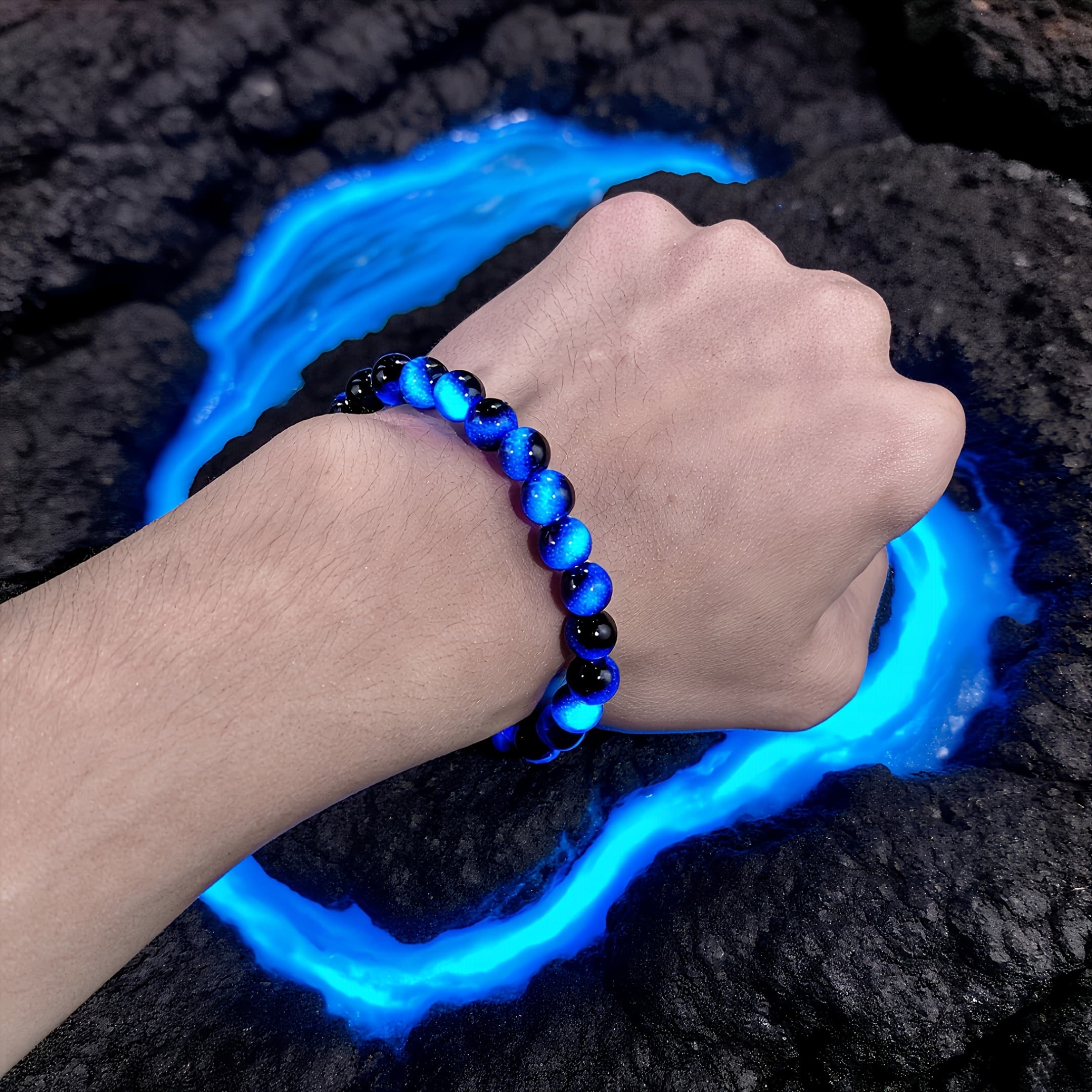 TEMU Bohemian 8mm Eye Bracelet - Stone Beads For Wealth & Luck - Unisex Spiritual Jewelry, Birthday Gift For