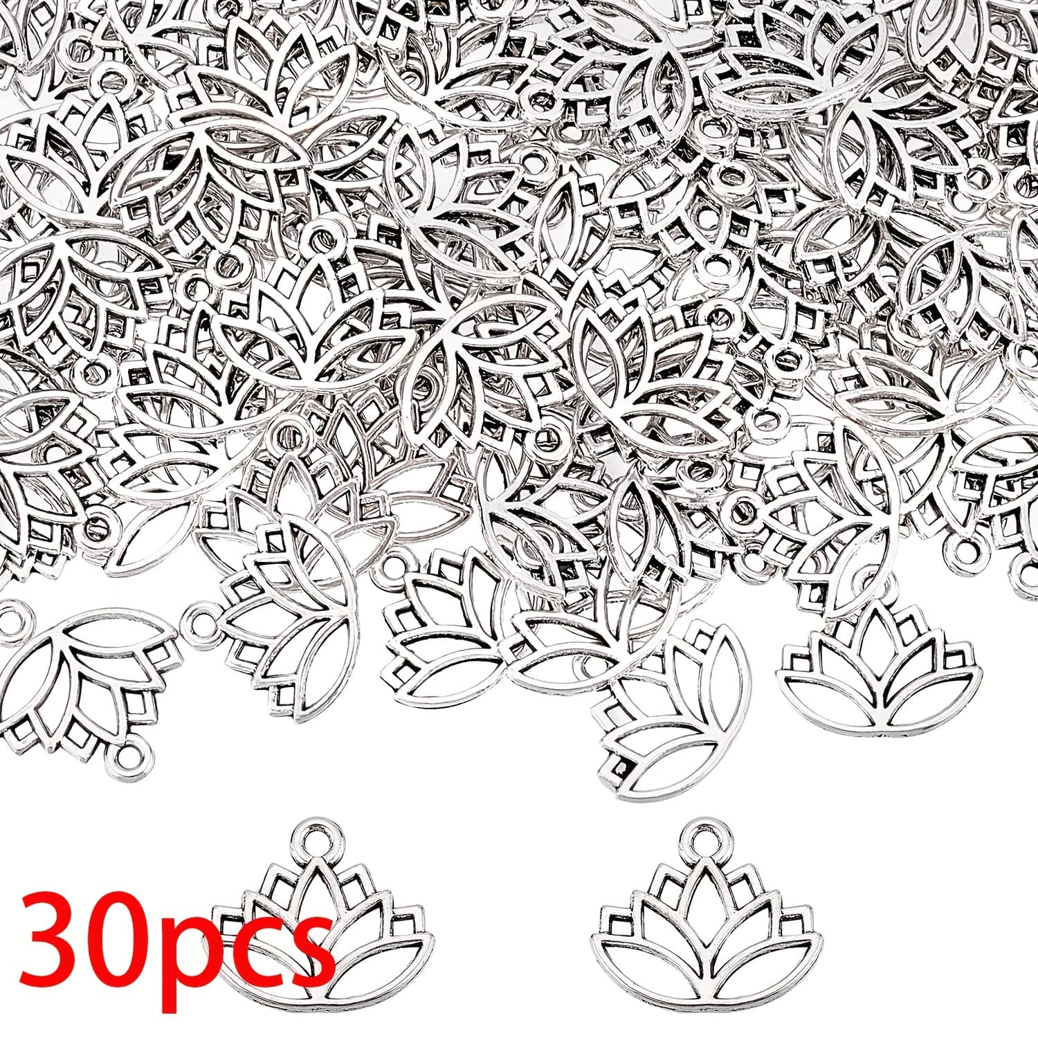TEMU 30pcs For Lotus Flower Charm Alloy Yoga Charms For Jewelry Making Charm Earrings Necklace Bracelet Acceossories Adult Women Diy Craft Supplies