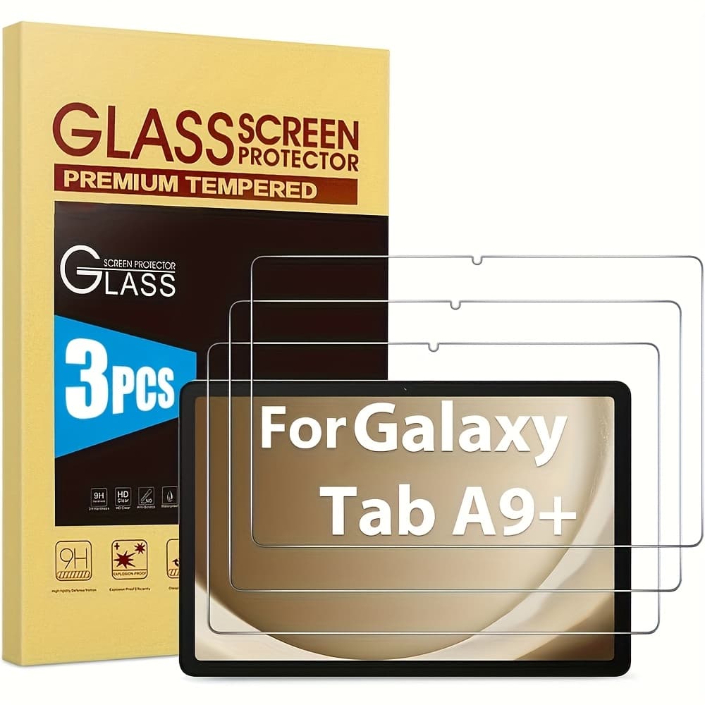 TEMU 3-pack Tempered Glass Screen Protectors For Galaxy Tab A9/a9 Plus 2023, 8.7/11 Inches, Models Sm-x110/x115/sm-x210/x215, Premium , Glossy Surface, 8h Hardness, Anti-fingerprint