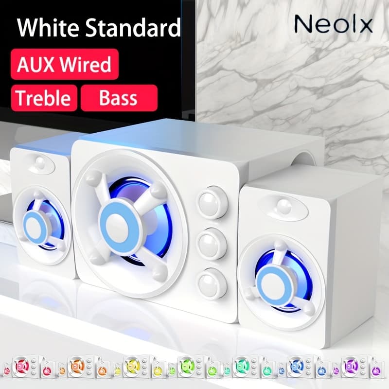 TEMU Split Three-speaker Computer Audio Usb Wired, Independent /treble ( And Treble) Knob Adjustment Stereo Speakers, Games/ Clips/desktop Pc Peripherals Rgb Lighting Effects