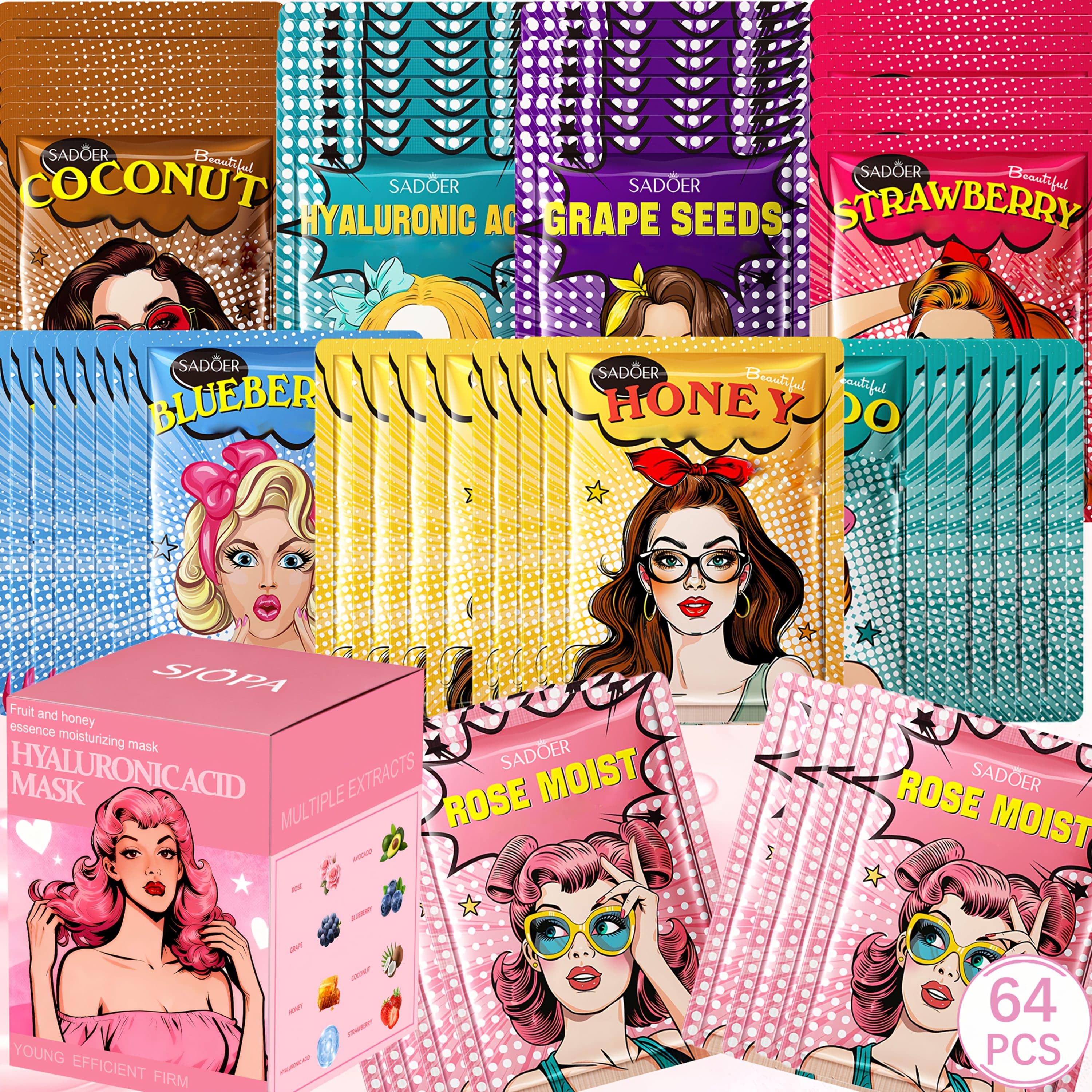 TEMU Each Of The 64 Moisturizing Face Masks Is Rich In Fruit Extracts. Suitable For Types, And In A Of Refreshing Scents (rose, Honey, Strawberry, Etc.), Making It The Perfect Valentine's Day Gift.