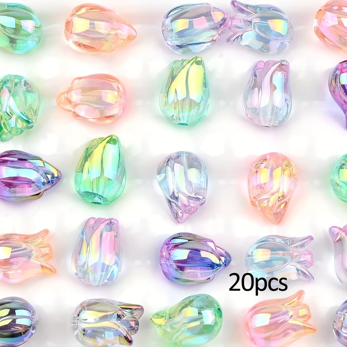 TEMU 20pcs Random Mix Transparent Tulip Acrylic Beads For Bracelet,phone Chain Accessories