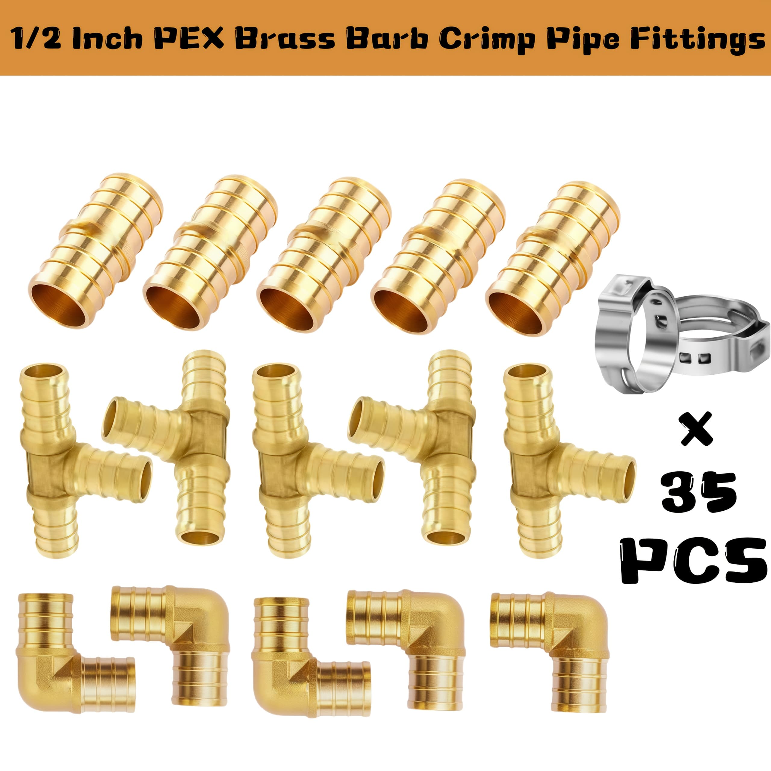 TEMU 1/2 Inch Pex Coupling -free Brass Crimp Pipe Fittings With 1/2" Pex Cinch Clamps, Single Ear Hose Clamps