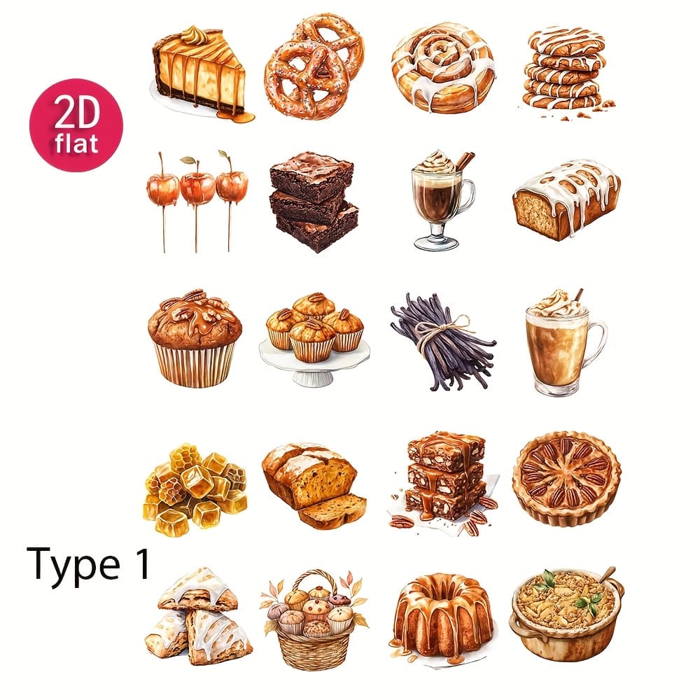 TEMU 2d Flat 1 Pack Retro Dessert Tea Handmade Account Stickers Decoration Cutting Book Diary Album Photos Stationery Stickers School Handmade Materials Stickers Decoration