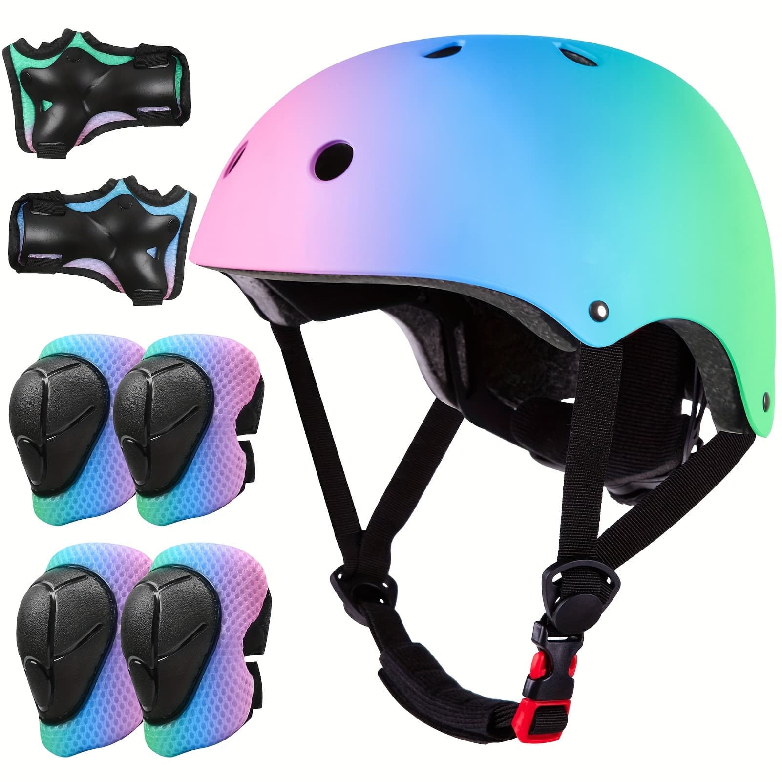 TEMU Kids Bike Helmet Set, Adjustable Helmet 5+ Boys Girls, Toddler Helmet Pad Set With Knee And Elbow Pads For Bike And More Sports