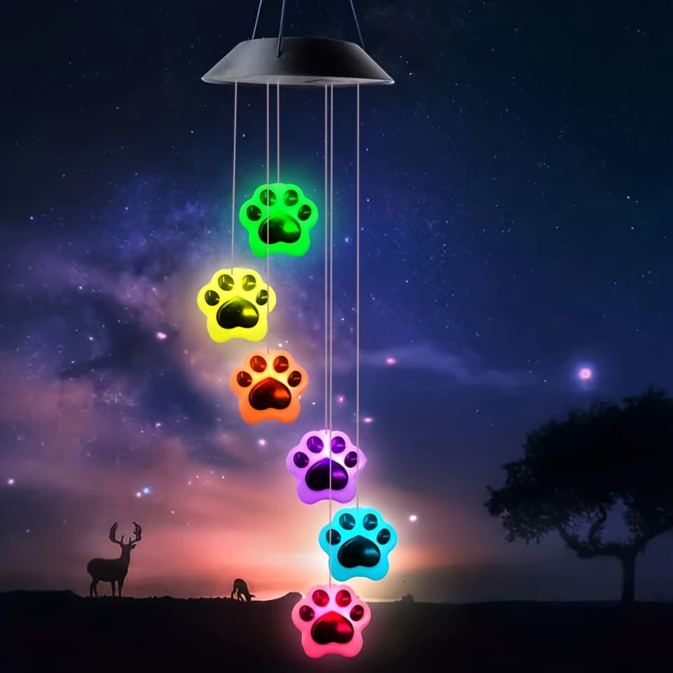 TEMU Outdoor Solar Claw Print Wind Chime Light, Pet Commemorative Wind Chime Light, Mobile Portable Color Changing Solar Light, Gifts For , Balcony Gardening, Courtyard Decoration