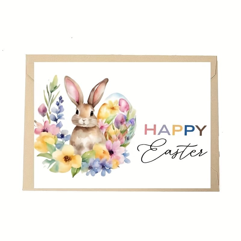TEMU 1pc Bunny Watercolor Greeting Card With Envelope - Vibrant , Easter Celebrations