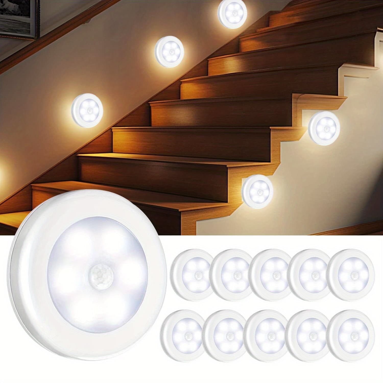 TEMU 10pcs Battery Operated Motion Sensor Cabinet Light Closet Light Night Light For Hallway Use Battery (not Included)