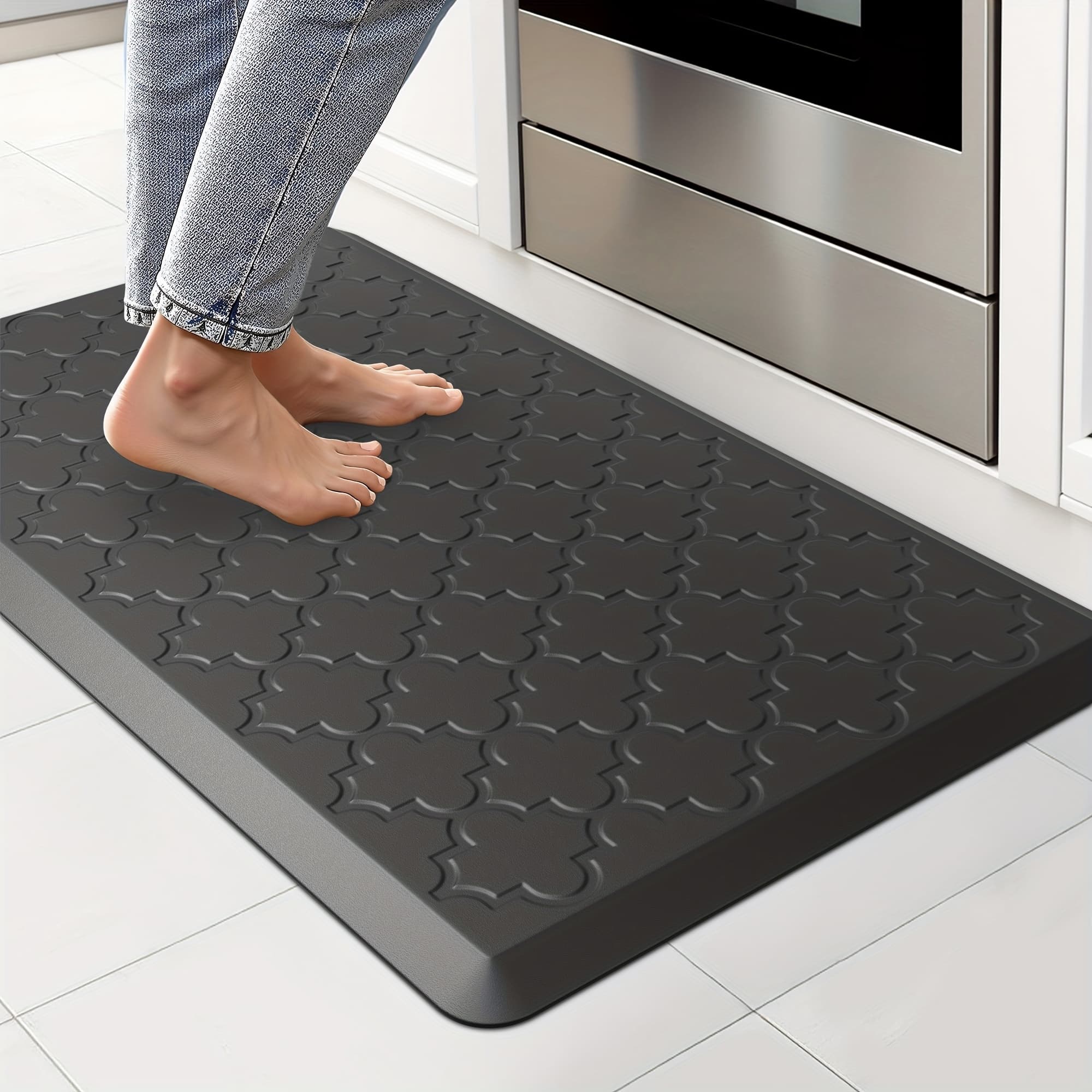 TEMU Kitchen Mat- Anti Fatigue Mats For Kitchen Floor- Non Slip Cushioned Rugs For Standing, Kitchen, Floor, Office, Sink, Laundry Room, Black