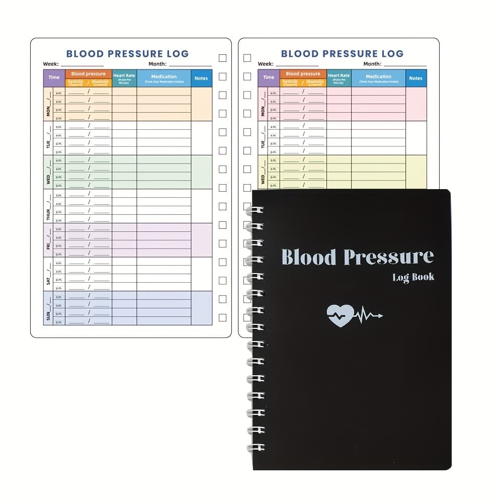 TEMU 96-page A5 Black Pvc Blood Pressure Log Book With Heart Rate , Colorful Inner Pages For Monitoring And Record Keeping – Ideal For Personal Use