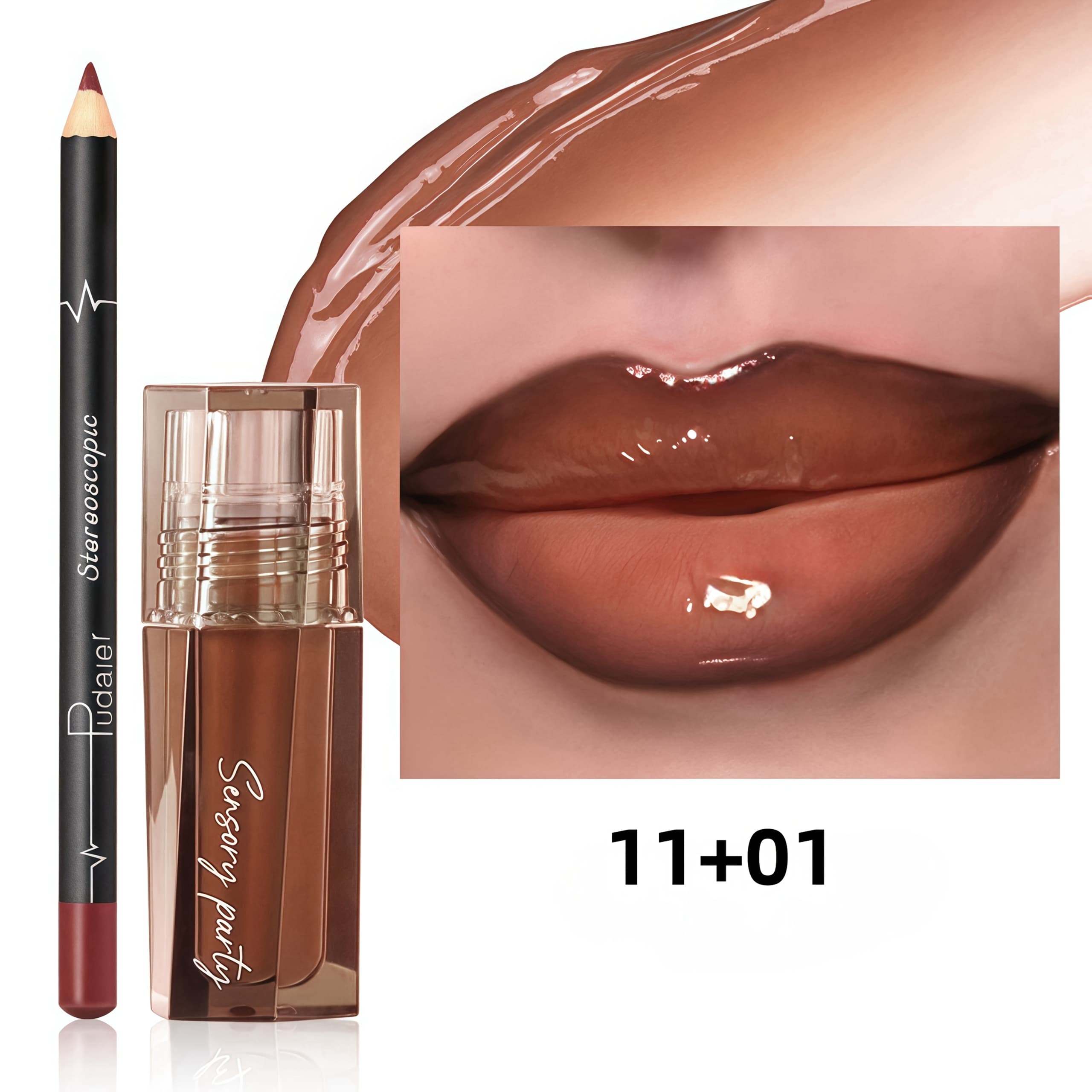 TEMU Hydrating Lip Gloss & Lip Liner Set - Define Your Lips With , Look For Any Occasion, Perfectly Versatile For Makeup Style! Christmas Gifts, Christmas Presents For Mom/partner