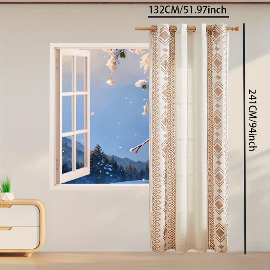 TEMU 1pc Diamond Arrow Embroidery Hole Punch Curtain For Living Room And Bedroom High-end Embroidery Curtain