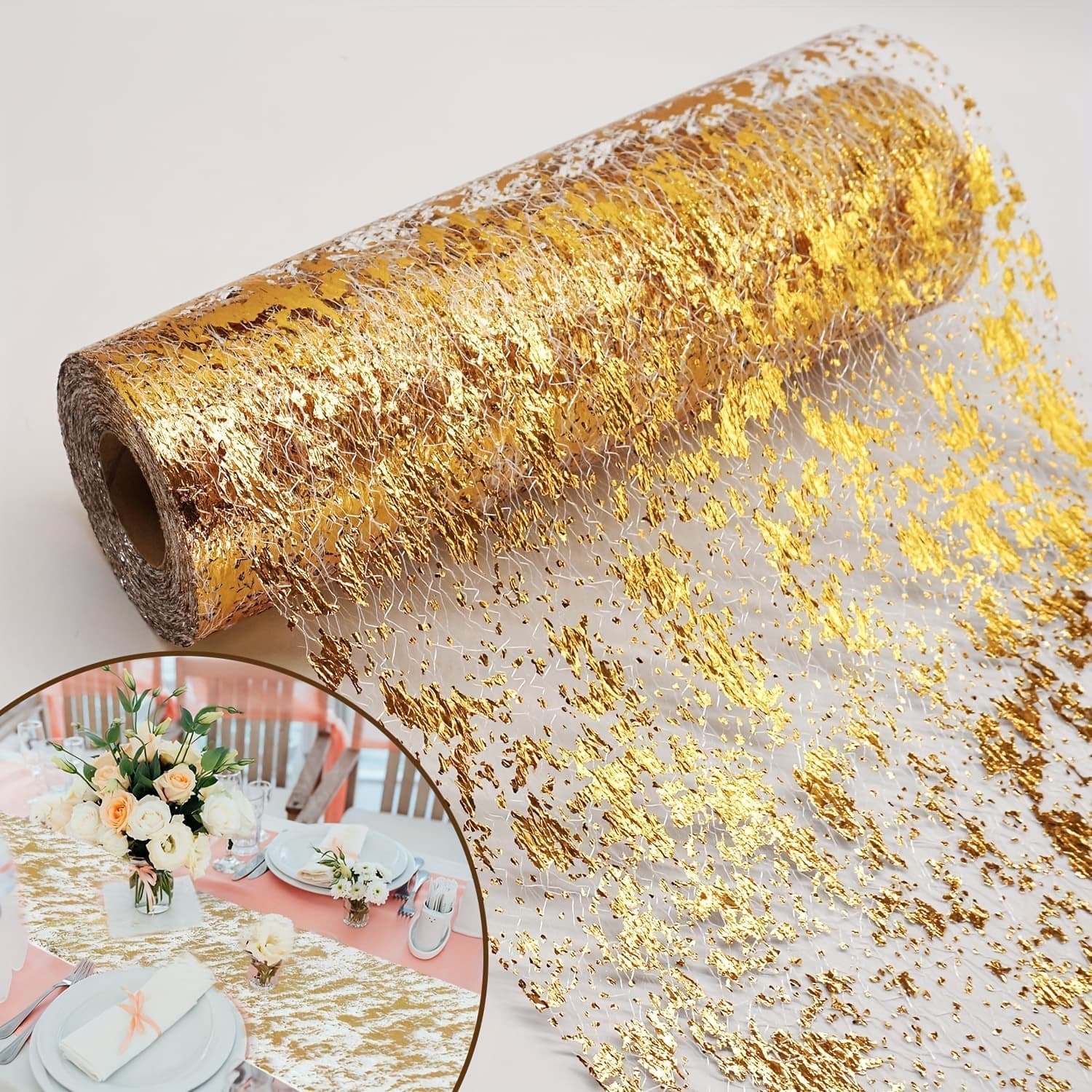 TEMU 1pc 28*1500cm Glitter Aluminum Foil Mesh, Suitable For Table Decorations, Weddings, Parties, Valentine's Day, Christmas, Birthdays, Banquets, And New Year Celebrations