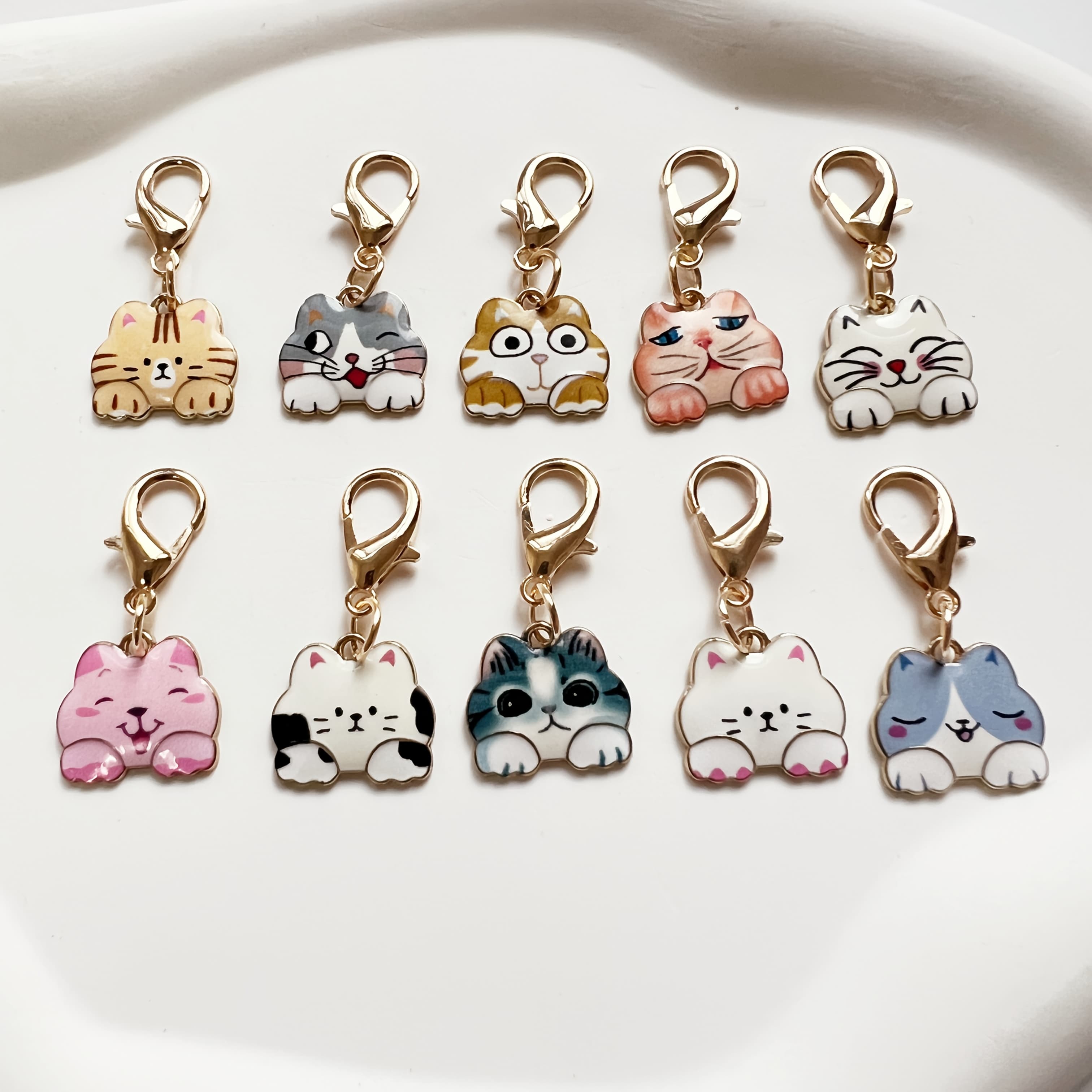 TEMU Set Of 10 Adorable Cartoon Cat Metal Keychains - Trendy Animal Charms, Suitable For Bags And Backpacks | Perfect Birthday Gift With Cute Animal Design | Made Of Alloy, Keychain Additions