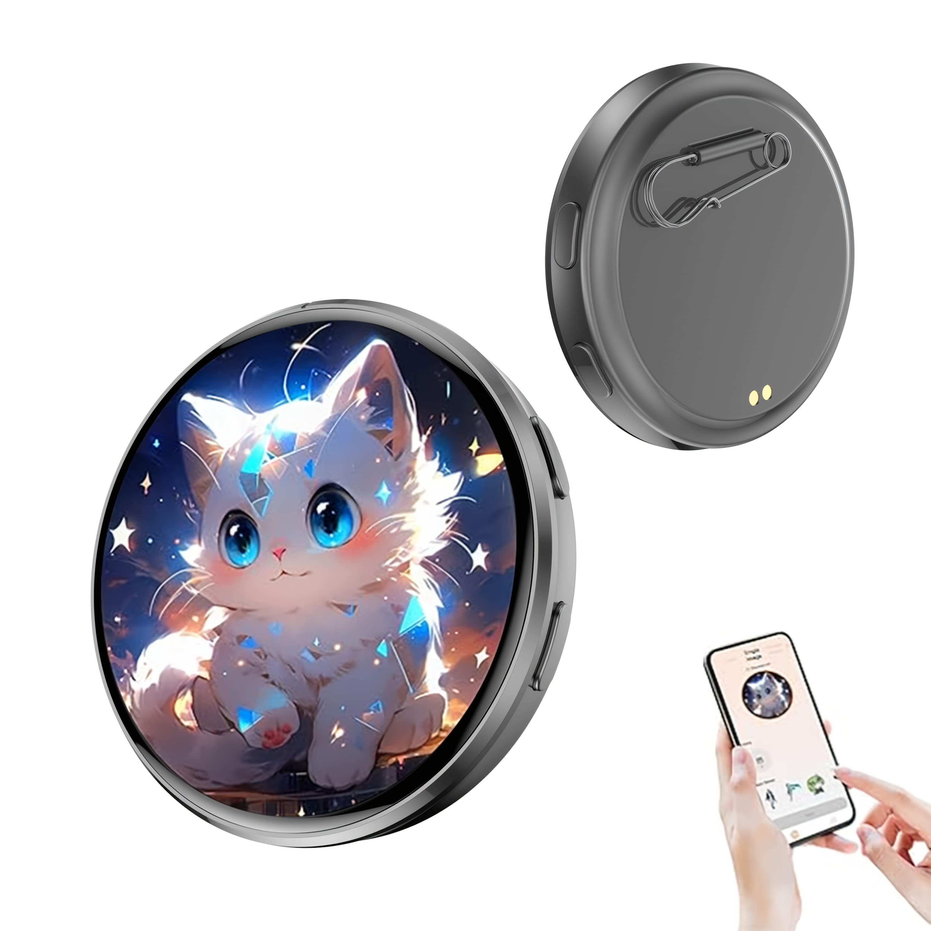 TEMU 2026 New Electronic Badge With Display, , High Frame Rate, 600mah , 6.0 Wireless, Usb Magnetic Charging, Anime Brooch Badge Compatible With Anime Fans To Wear On Occasions, Cosplay And Concerts