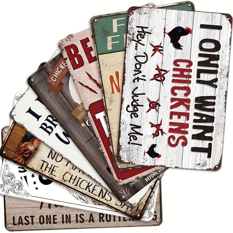 TEMU 8pcs Funny Chicken Decor Vintage Metal Tin Sign Chicken Coop Accessories, Funny Chicken Signs, 8x12 Inch Chicken Decor For Home, Farm, Kitchen Gate Fence Yard