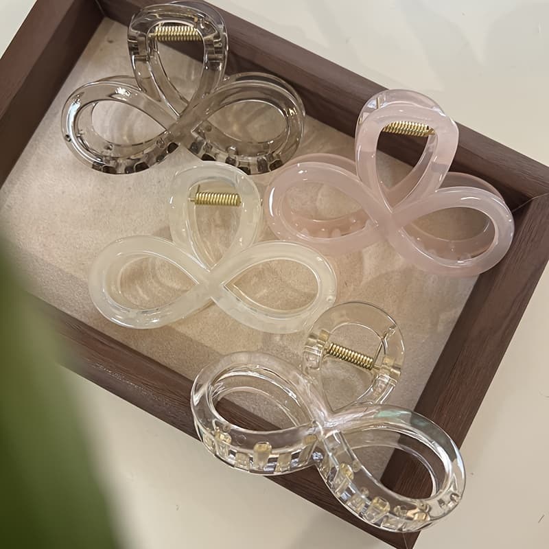 TEMU 4pcs Of Summer Minimalist Jelly-colored Hair Claws In A Stylish 8 Shape, Perfect For Updos At The Back Of , Suitable For Everyday Use And Parties