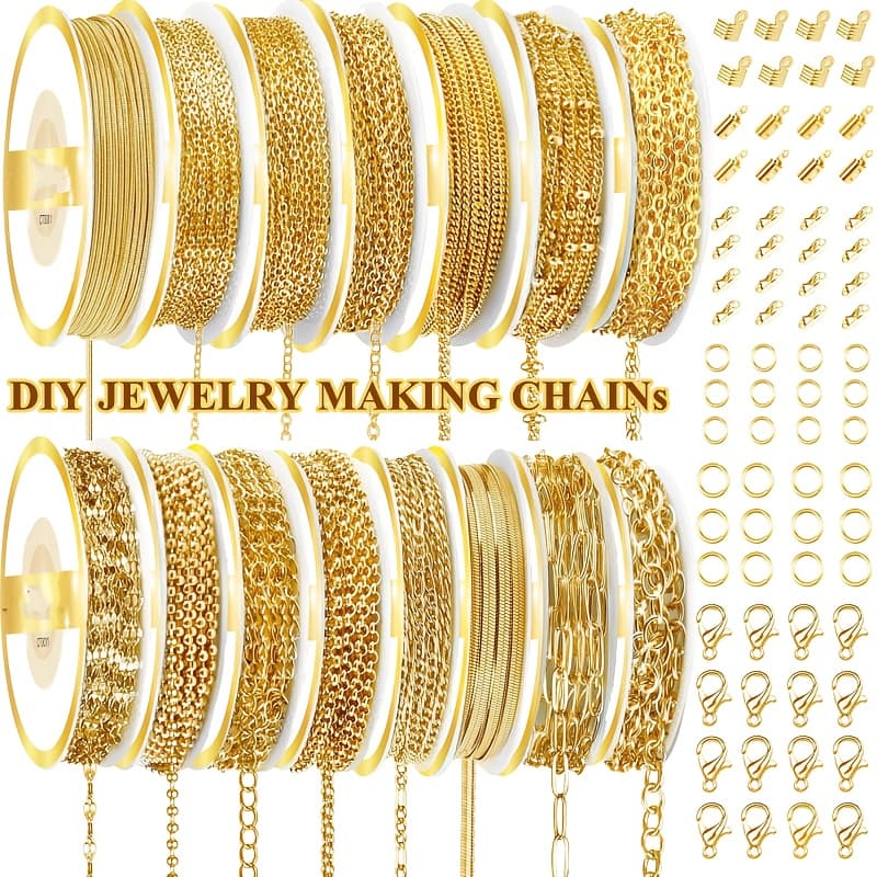 TEMU 15 Rolls Bracelet And Necklace Jewelry Making Chain, Which Used To Make Handmade Jewelry Including Lobster Clasp Jump Rings And Other Additions, A Jewelry Gift For Your Girlfriend And Mother