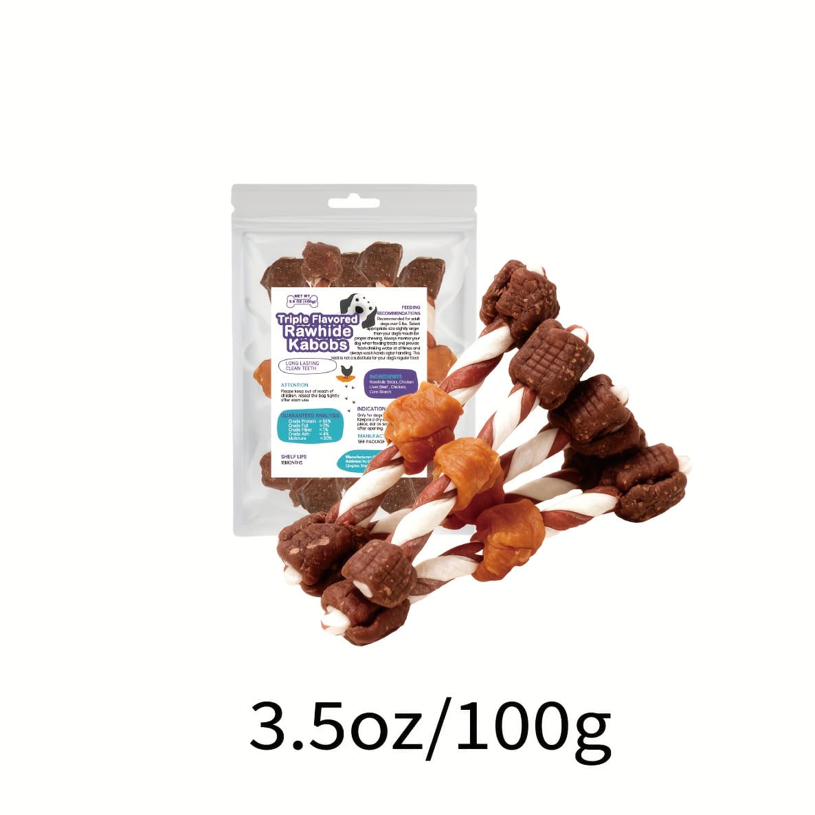 TEMU Triple-flavored Beef Hide Dog Treats, Chicken, Liver, And Beef, Dog Snacks, Healthy, , Long-lasting, High Protein Treat