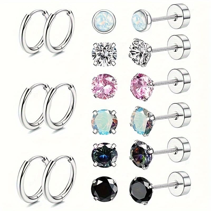 TEMU 9 Surgical Steel Piercing For Women Men Hypoallergenic 20g Set For Small Cz Steel 8/10/12mm