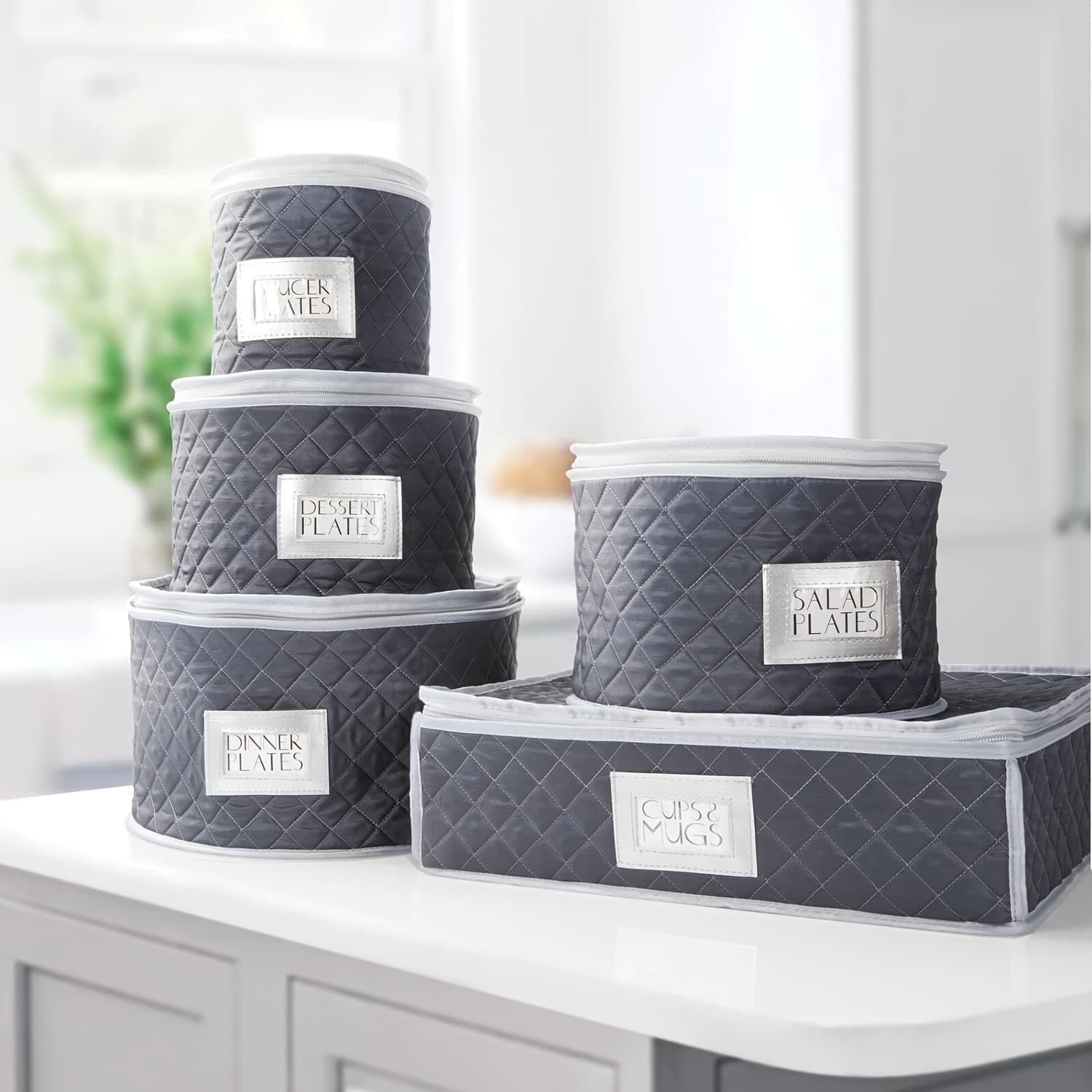 TEMU China Storage Containers For 12 Setting, Hard Shell China Storage Containers For Dinner Plates, Salad Plates, Dessert Plates, Saucers, Cups, & Mugs - Gray 5pcs Storage Set