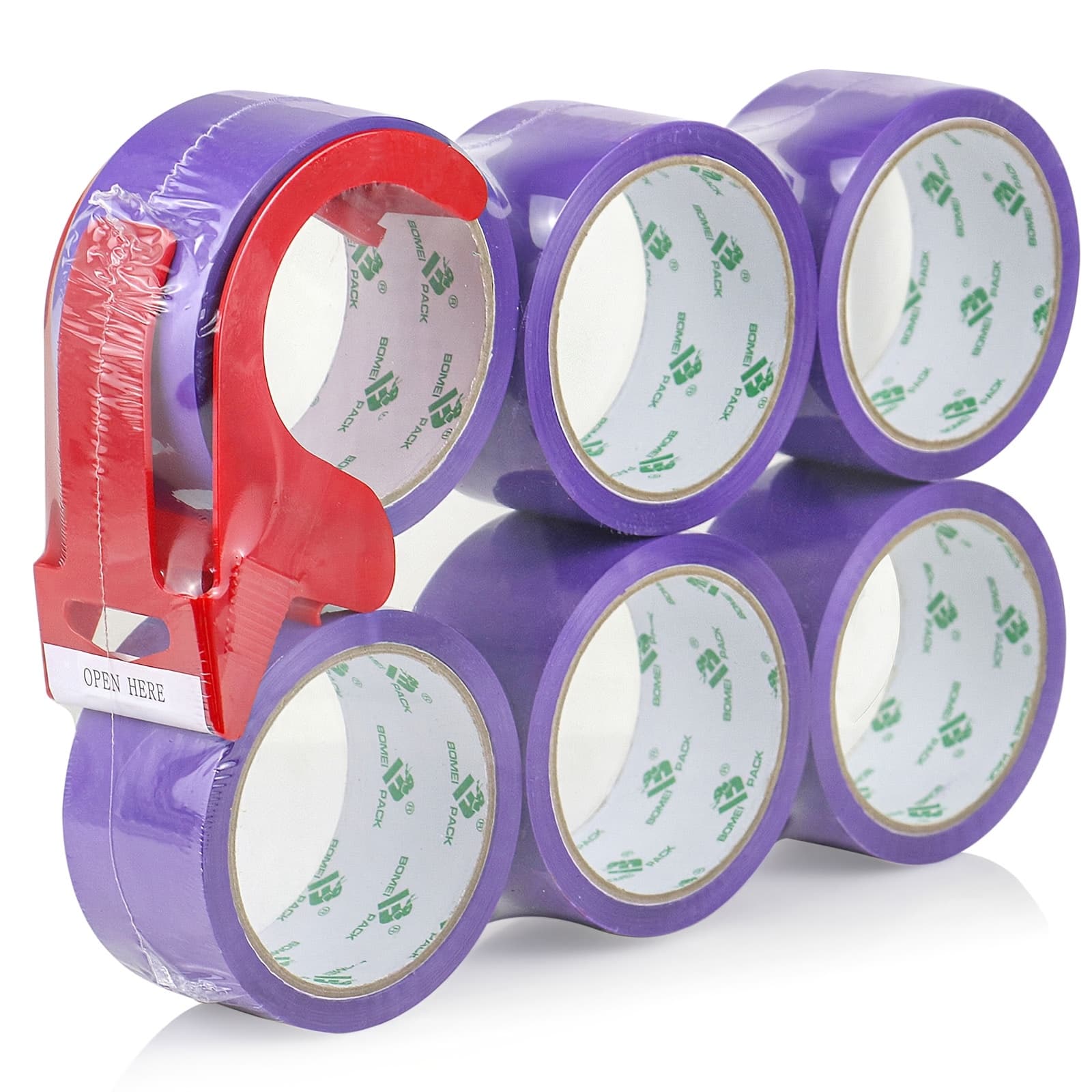 TEMU Pack Purple Packing Tape, 6 Rolls With Dispenser, 48mm X 50y, Heavy Duty , Purple Packaging Tape For Schools, Offices, Homes And