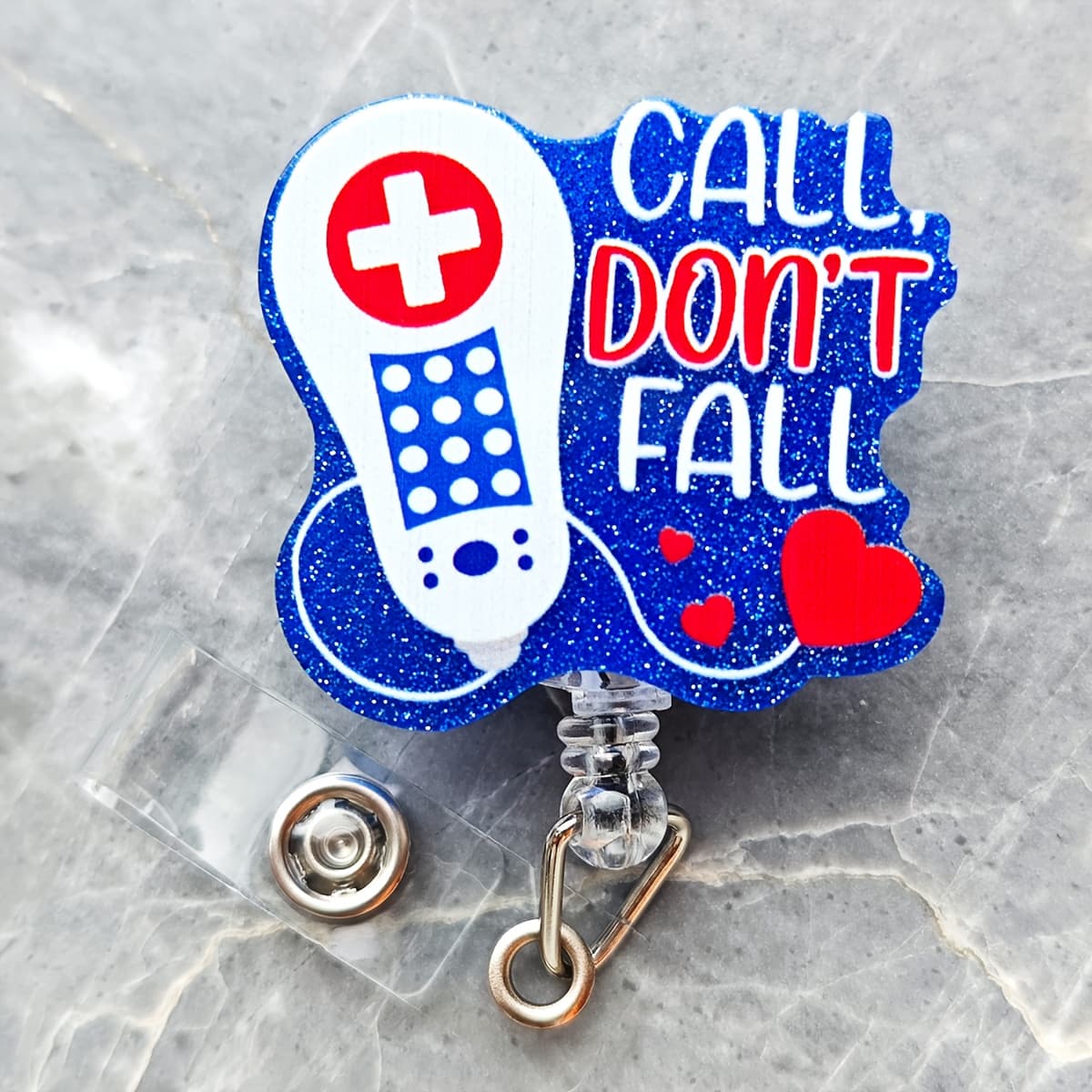 TEMU 2d 1 Innovative Blue "call Don't Fall" Retractable Badge Reel I.d. Holder - Perfect For Workers, Technicians, Nurses, Lpns - Sturdy Nurse Badge Holder And Fastening | Gift Option
