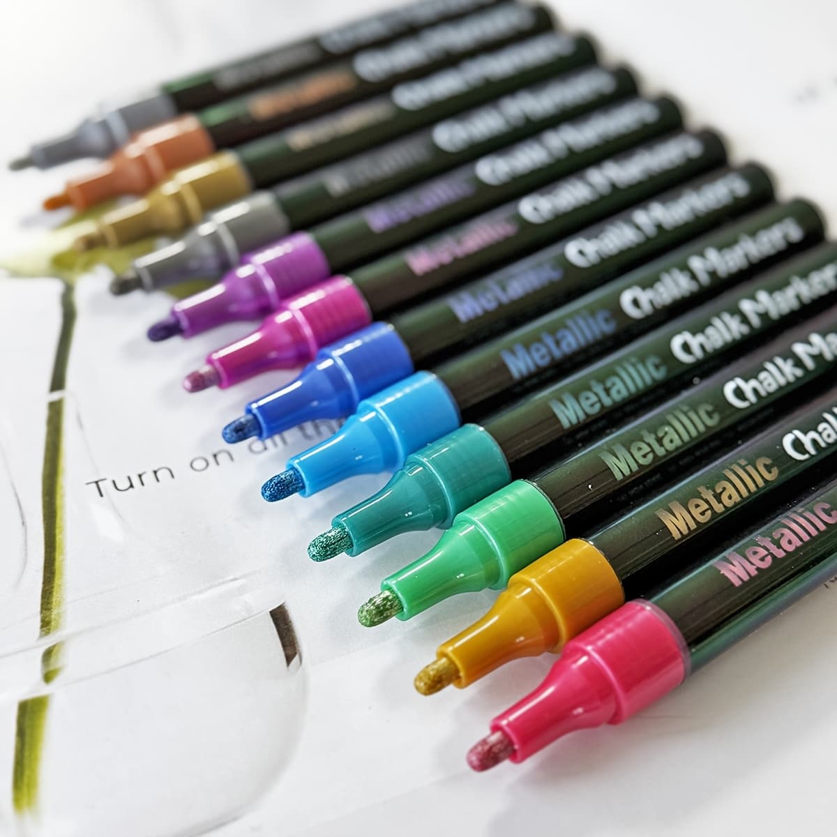 TEMU 12pcs Metallic/ Regular Colors Chalk Markers, Big Capacity Liquid Chalk Pens - For Blackboards, Chalkboard, Bistro Menu, Window - Wet Wipe Erasable Car Window Washable Markers