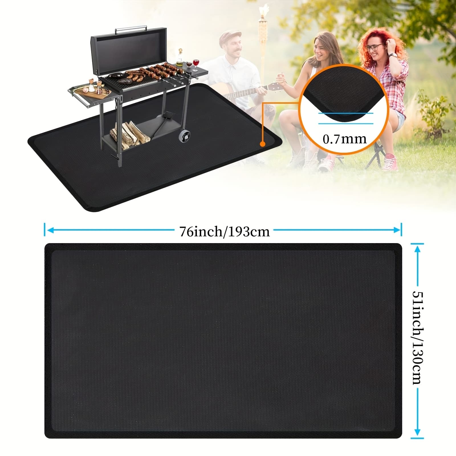 TEMU 76x 51 Inch Large Grill Mat For Outdoor Grill, Fireproof Waterproof Oil-proof Bbq Mat For Deck, Patio, Lawn, Or Indoor Fireplace, Easy To Clean Under Grill Protector For Fire Pit And