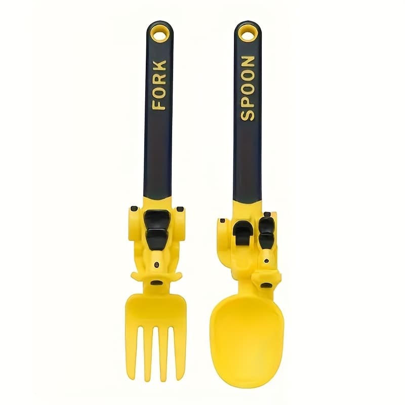 TEMU 1pc, Children's Cutlery Set With Fork And Spoon, Motorcycle Theme, Pp Material, Portable Design, , Dishwasher Safe, With Storage Box, Perfect For Home And Travel Use