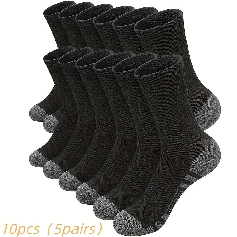 TEMU Random 10pcs (5 Pairs) Long Socks For Men, Long Socks, Autumn Sports Socks For Men, Socks, Sports Socks, Men's Thermal Socks, Solid Color Socks