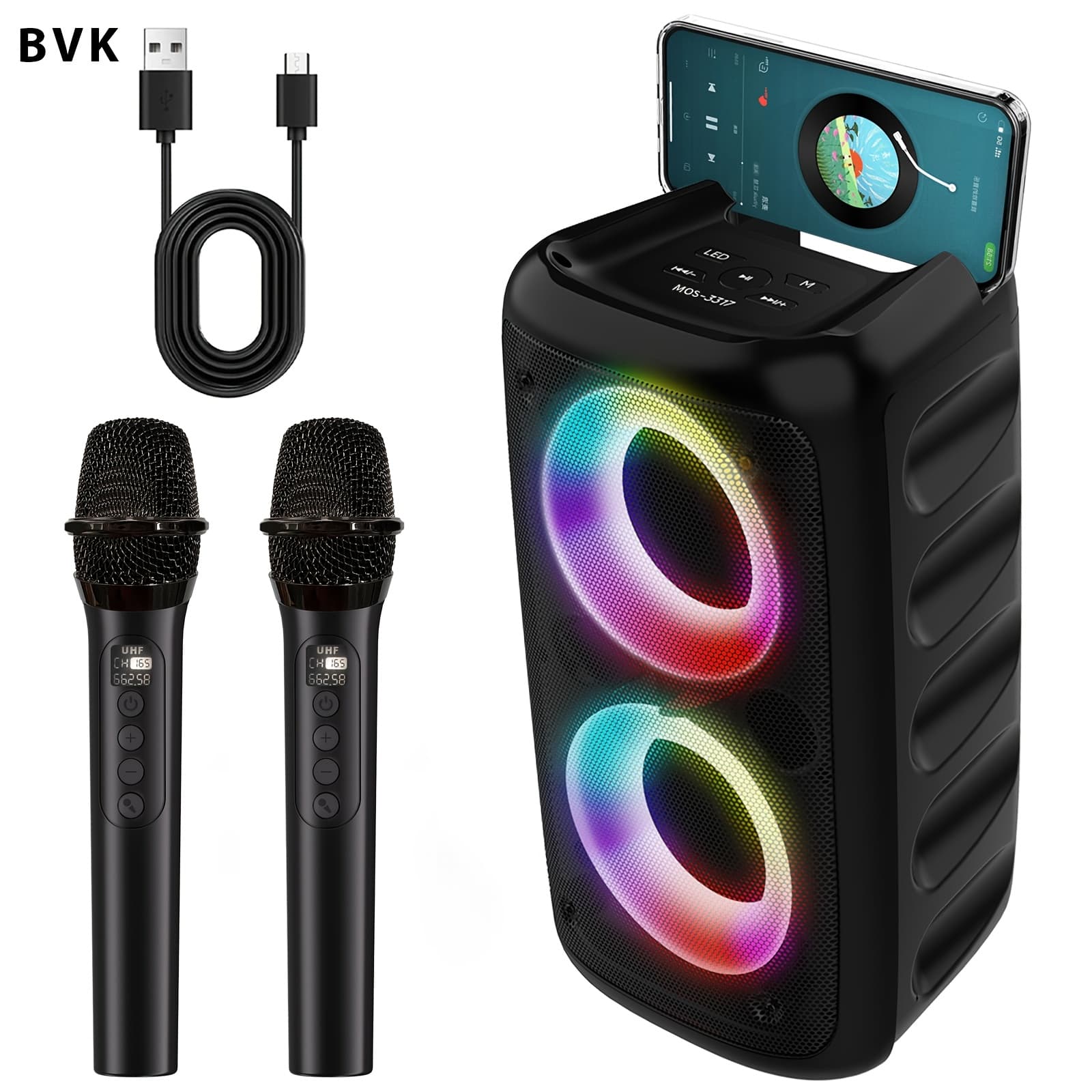TEMU Mos-3317 Edition Dual-speaker Smart Wireless Floor-standing Speaker System With Rgb Lighting, Wireless , /wired/wireless Mic Compatible For Theater, Parties, Outdoor Audio, - & Low-frequency
