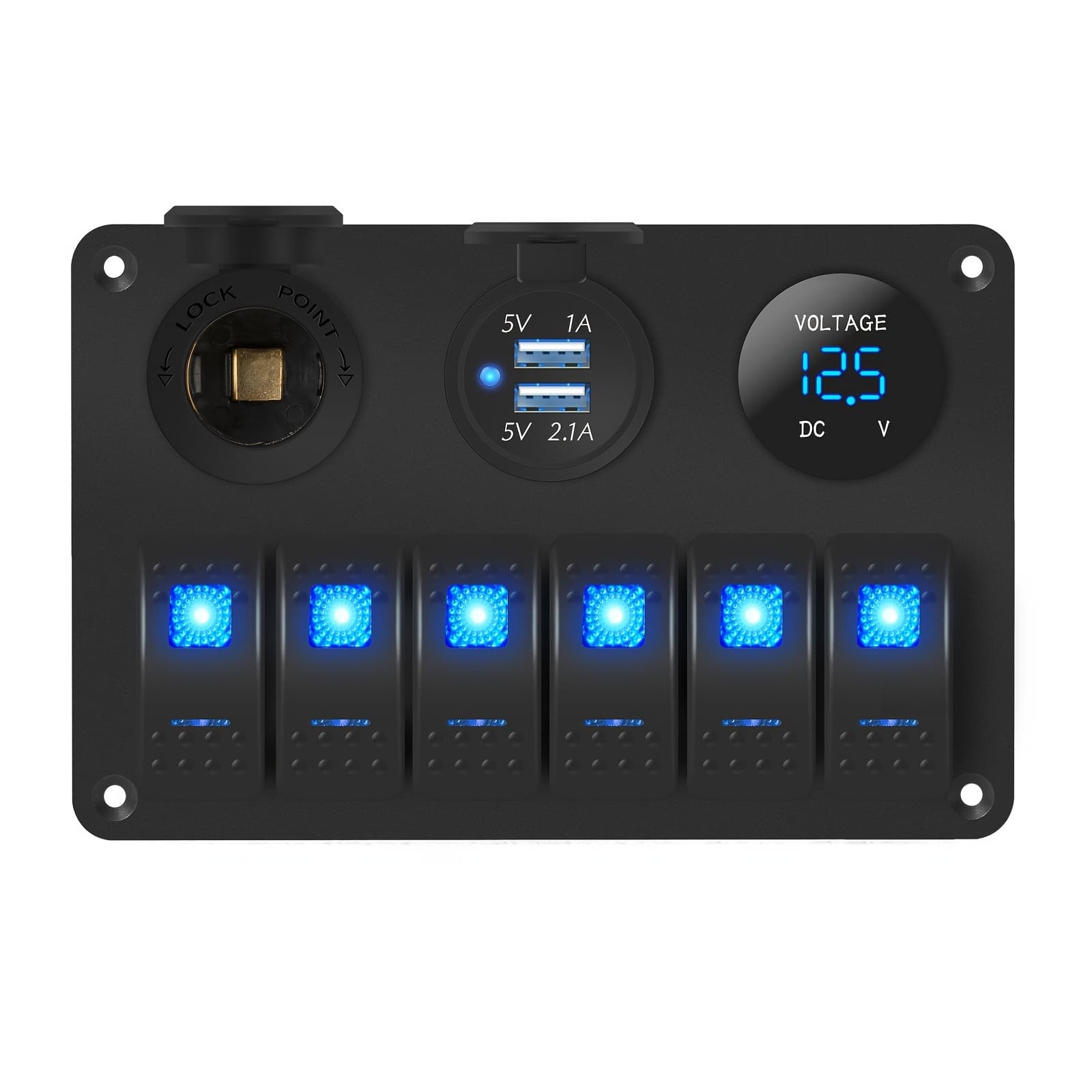 TEMU 6-in-1 Marine Rocker Switch Panel, 12v Featuring A Voltmeter And Dual Usb Ports, With Blue Led For Enhancing Electrical Systems In Cars, Trucks, Rvs, And Utvs, Without Battery