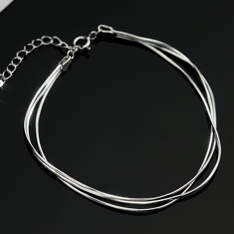 TEMU S925 Pure Silvery Foot Chain With -layer Snake Bone Design, Hypoallergenic And Shiny, Perfect For Daily Wear Or Special Occasions Like Valentine's Day, Birthdays, Or . A Versatile Gift For